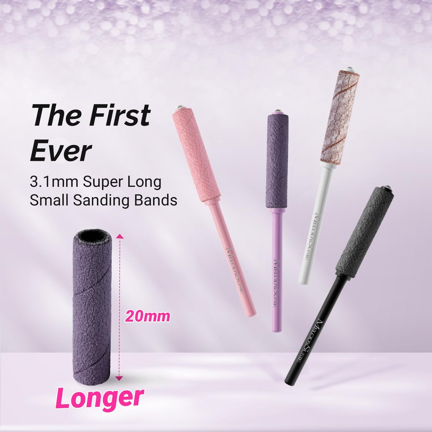 MelodySusie 3Pcs Nail Drill Bits Set with 50 Pcs Nail Drill Bits Super Long Small Sanding Bands