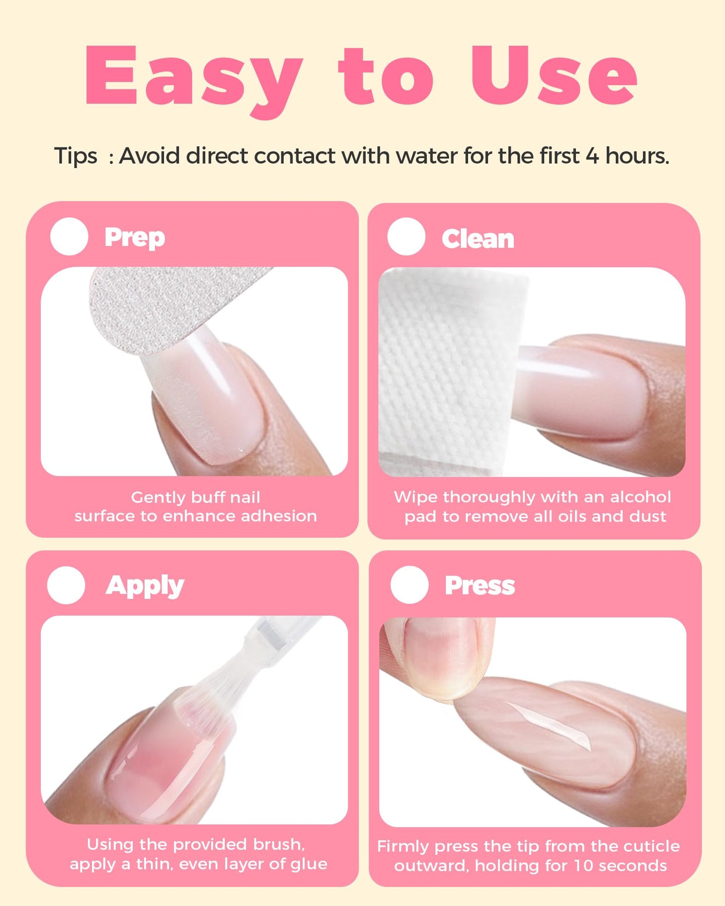 Super Strong Nail Glue for Press Ons, False Nails, Acrylic Nails &Tips [Upgraded Extra Strength Formula] Long-Lasting Hold Fast Bond Brush On Nail Glue(10ml) Quick Drying, Mess-Free & Easy Application