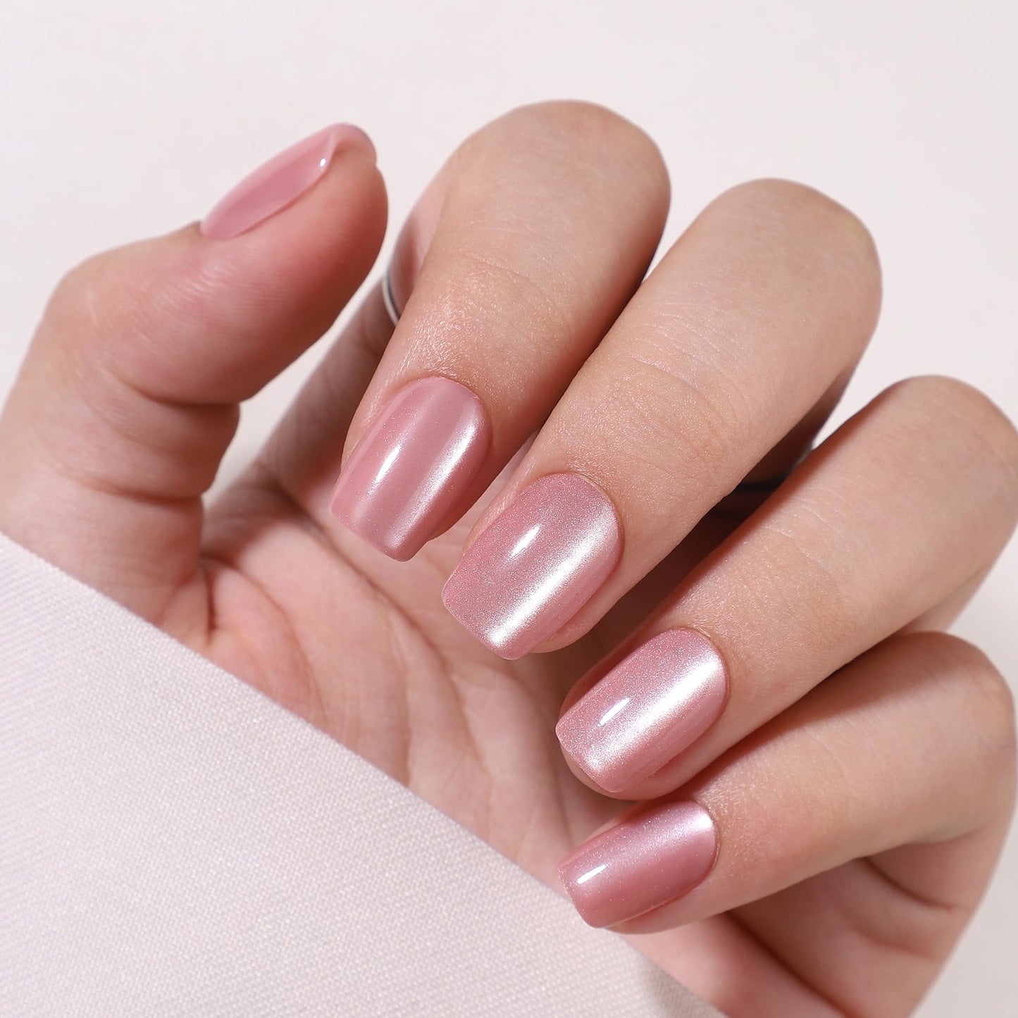 Hrnsnails Short Square Press On Nails, Glue On Nails Short Pink Fake Nails with Cat Eye Press On Nails Designs, Nails Press Ons Soft Gel False Nails, Artificial Nails Stick On Nails for Women