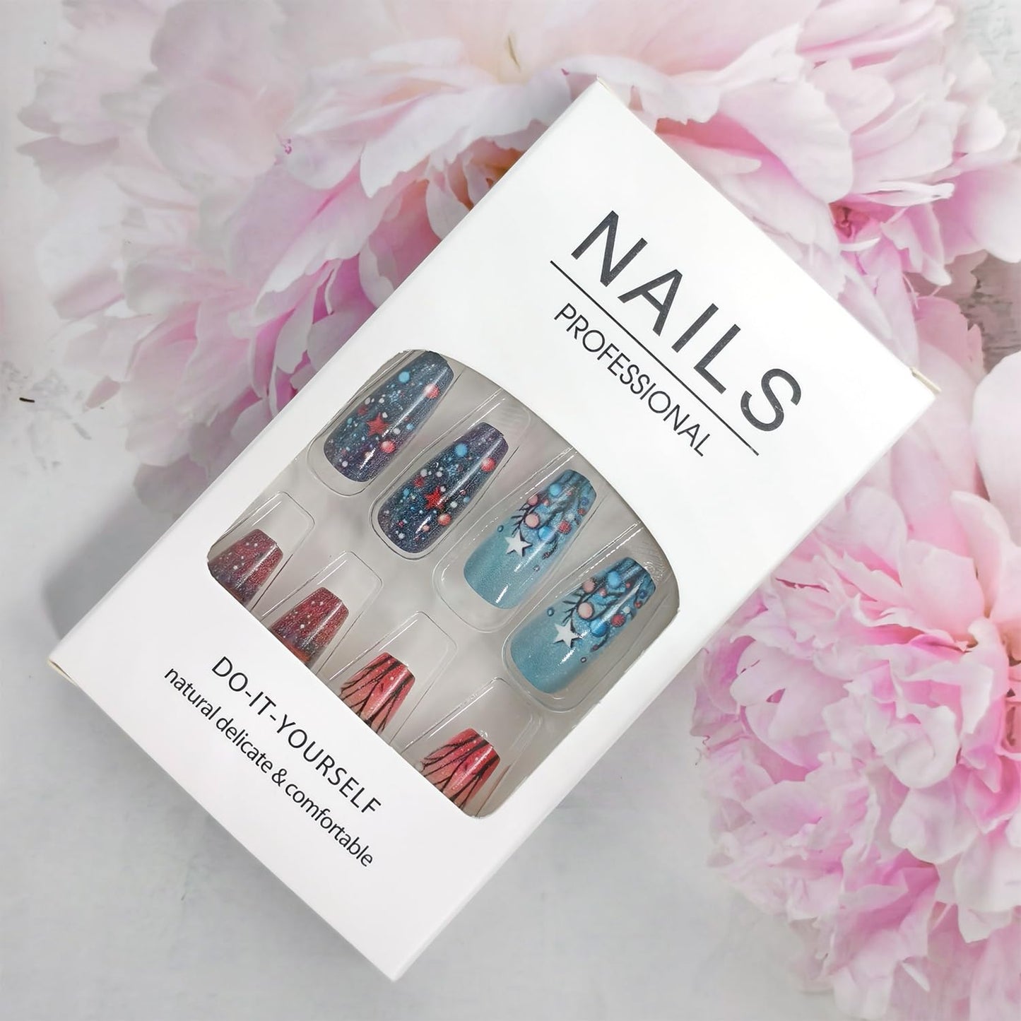 4th of July Press on Nails Ballet Shaped Artificial Fingernails US Flag Colorful Polka Dot Stars Glitter Fake Nails Medium Independence Day Stick on Glue on Acrylic Nail for Women Holiday Manicure