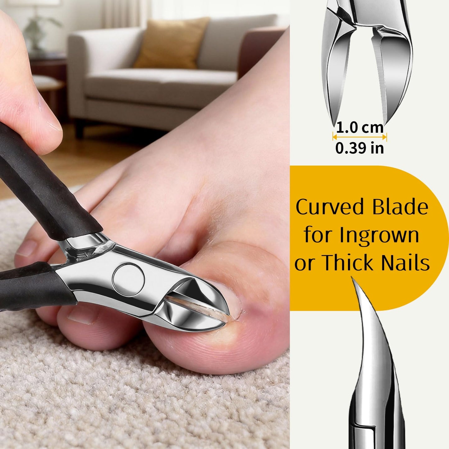 EBEWANLI Ingrown Toenail Clippers Kit - Heavy Duty Toe Nail Clipper for Ingrown Toenails and Thick Nails, Stainless Steel Nipper with Non-Slip Rubber Handle, with Lifter & File and Travel Bag