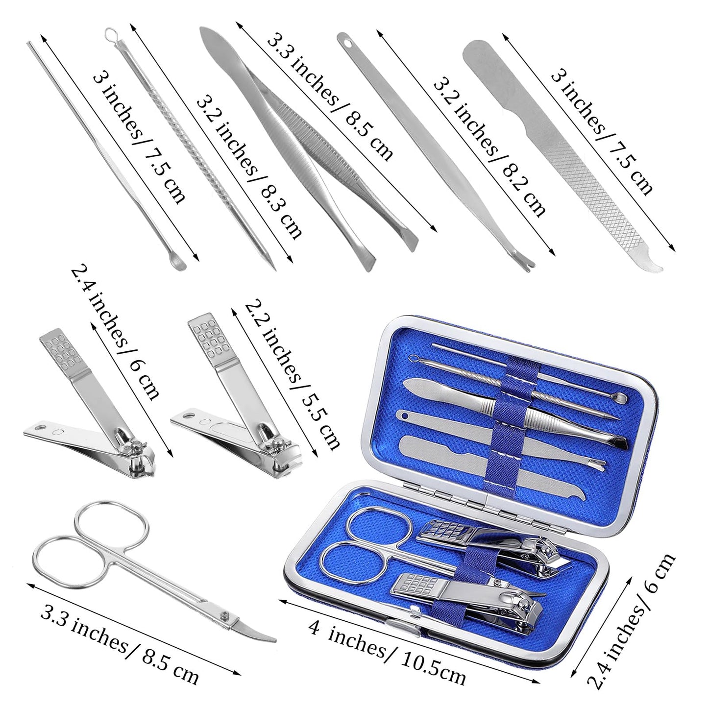 QFGasre Manicure Set, 12 Pcs 8 in 1 Nail Clippers Set Stainless Steel Grooming Toenail Clippers Professional Manicure Kit with Black Leather Travel Case for Men Women Travel