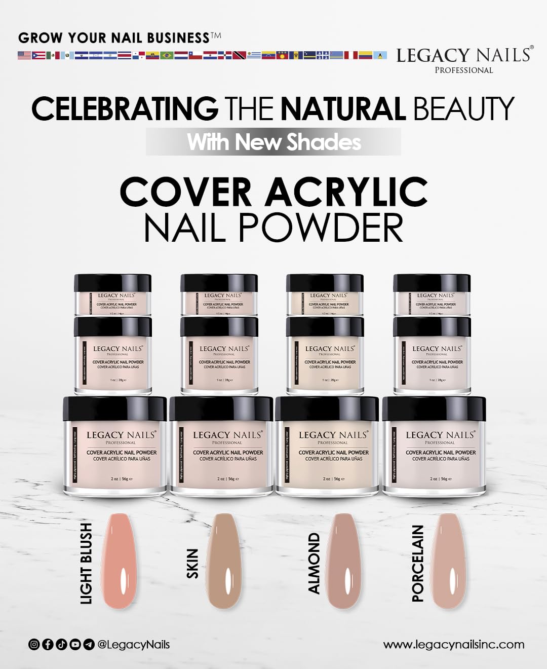 Legacy Nails Professional Cover ALMOND Acrylic Powder, 2 ounces - Ideal For French Nail Art, Full Coverage, Blending, Healthy Look Nail Extensions