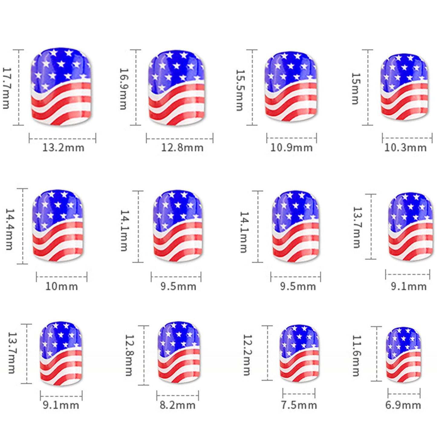 Independence Day Full Cover Coffin Shape False Nails, Press on Nails Short Square, Glue On Nails with Patriotic Designs, Women Acrylic Fake Nails for July 4th, Artificial Reusable Stick on Nails