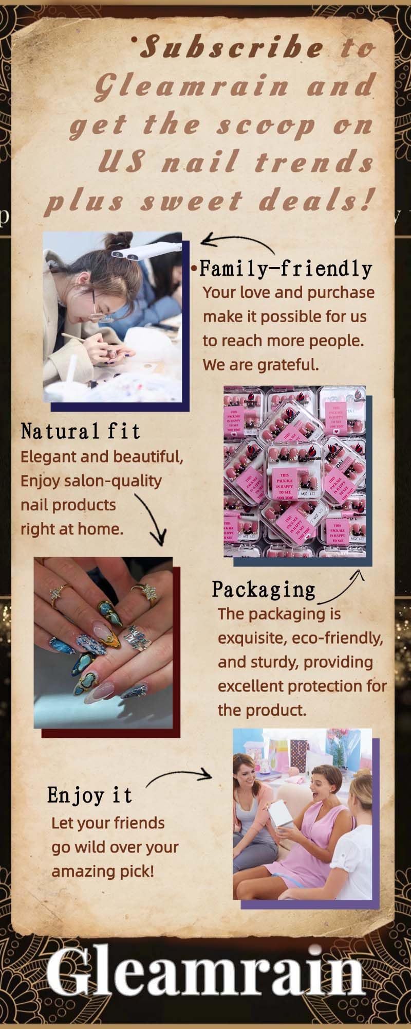 Gleamrain Handmade Press on Nails Duck Fake Nails Pink and Black Design with Rhinestones and Bow and Flower for Women 10pcs M Size Pattern 1101