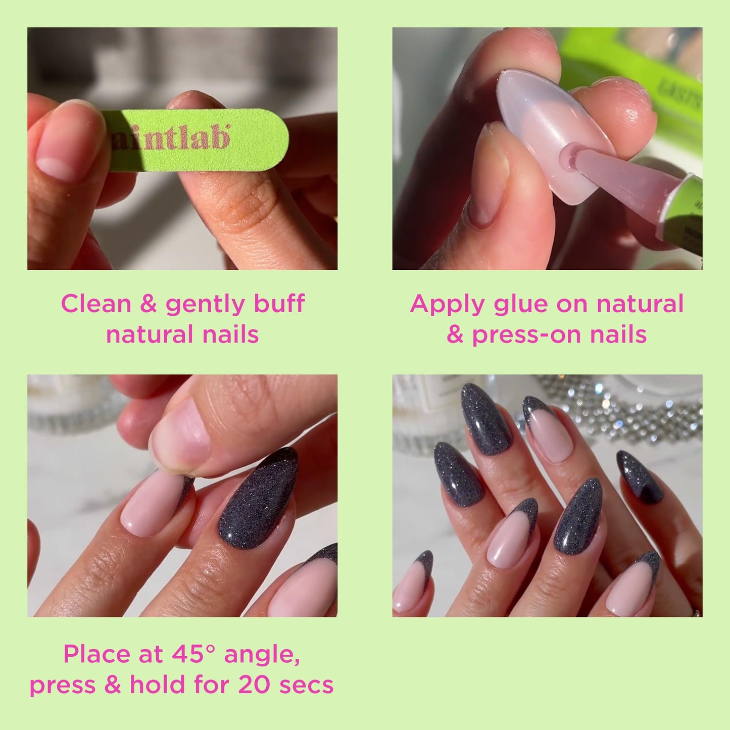 PaintLab Press On Nails - Polka Dot Couture Black & White Almond Fake Nails, 30 Nails in 15 Sizes with Glue, Reusable Salon Quality Polka Dot Press on Nails