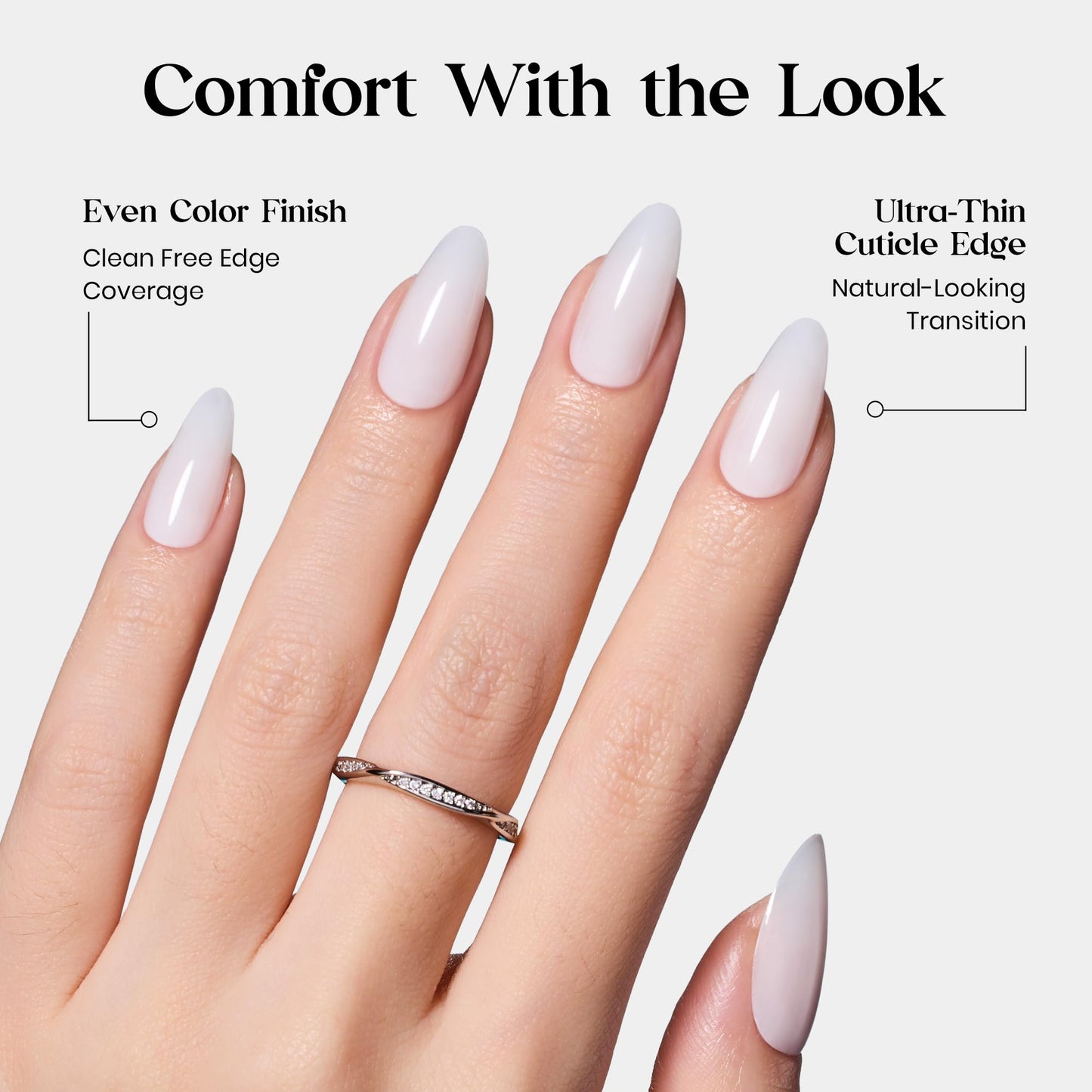 Beetles Natural Milky White Medium Almond Press On Nails - White Almond Press On Nails Soft Nail Gel with Nail Glue Adhesive Tabs Nail File Cleaning Wipe Cuticle Stick, 16 Sizes 32pcs