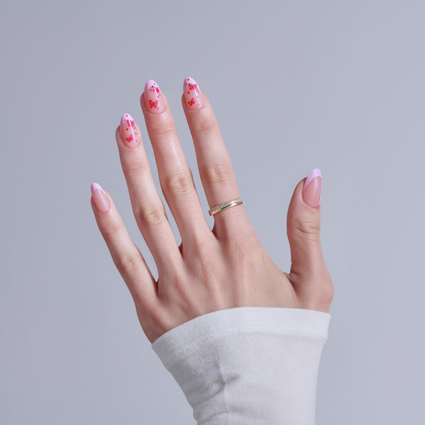 Kiss Core, Press On Nails, Nail glue included, 'Signature', Pink, Medium Size, Almond Shape, Includes 32 Nails, 2g Glue, 1 Manicure Stick, 1 Mini File