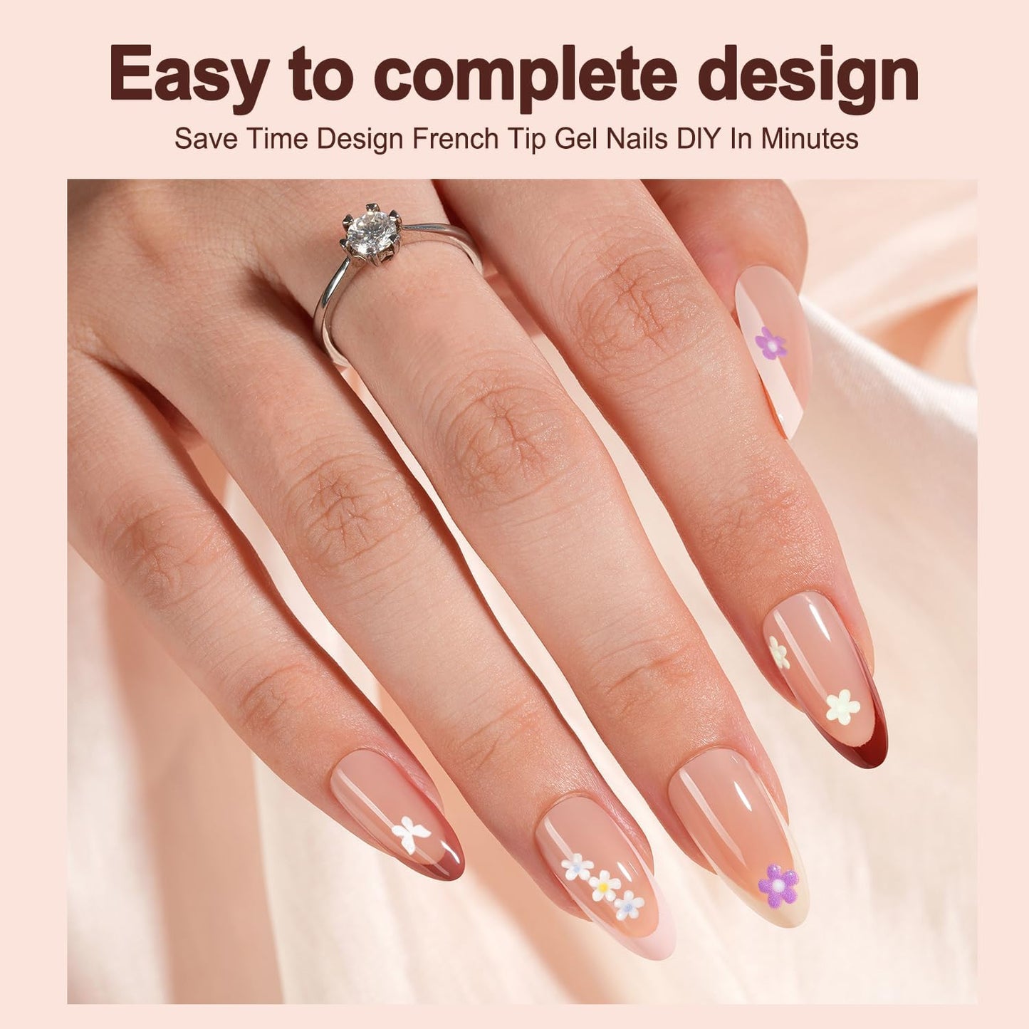 300Pcs French Gel Nail Tips Almond, Vansiho Medium Nail Tips, Pre-French Tips Press on Nails, Acrylic Fake Nails for Nail Art DIY 15 Sizes