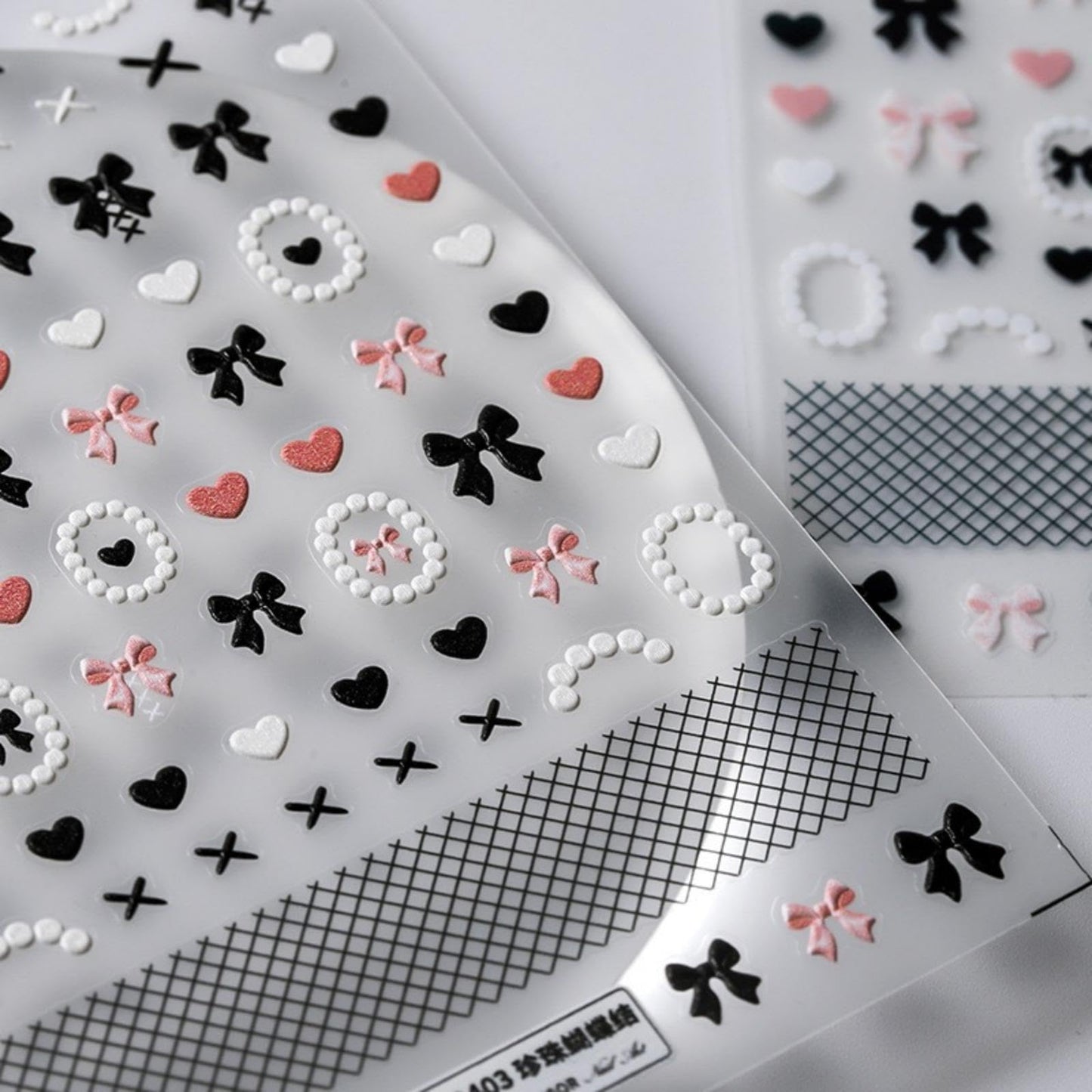 5D Embossed Black Bows Nail Stickers Pink White Heart Nail Art Stickers Ribbon Nail Decals Self-Adhesive Spring Nail Sticker Valentines Nails Supplies for Women Girls DIY Manicure