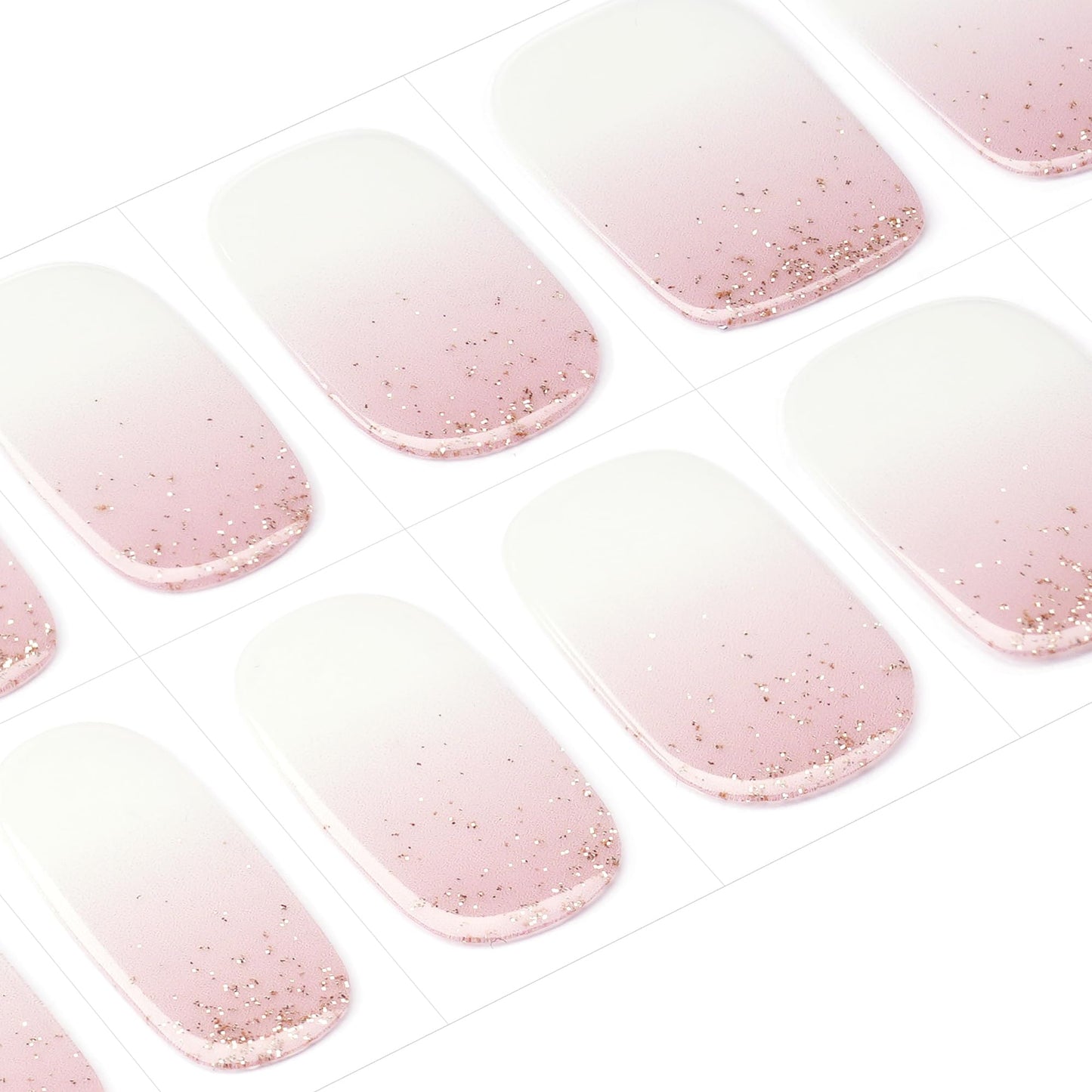 DANNI & TONI Semi Cured Gel Nail Strips Pink White Ombre Gold Glitter Gel Nail Wraps 28 Stickers | Pale Glint