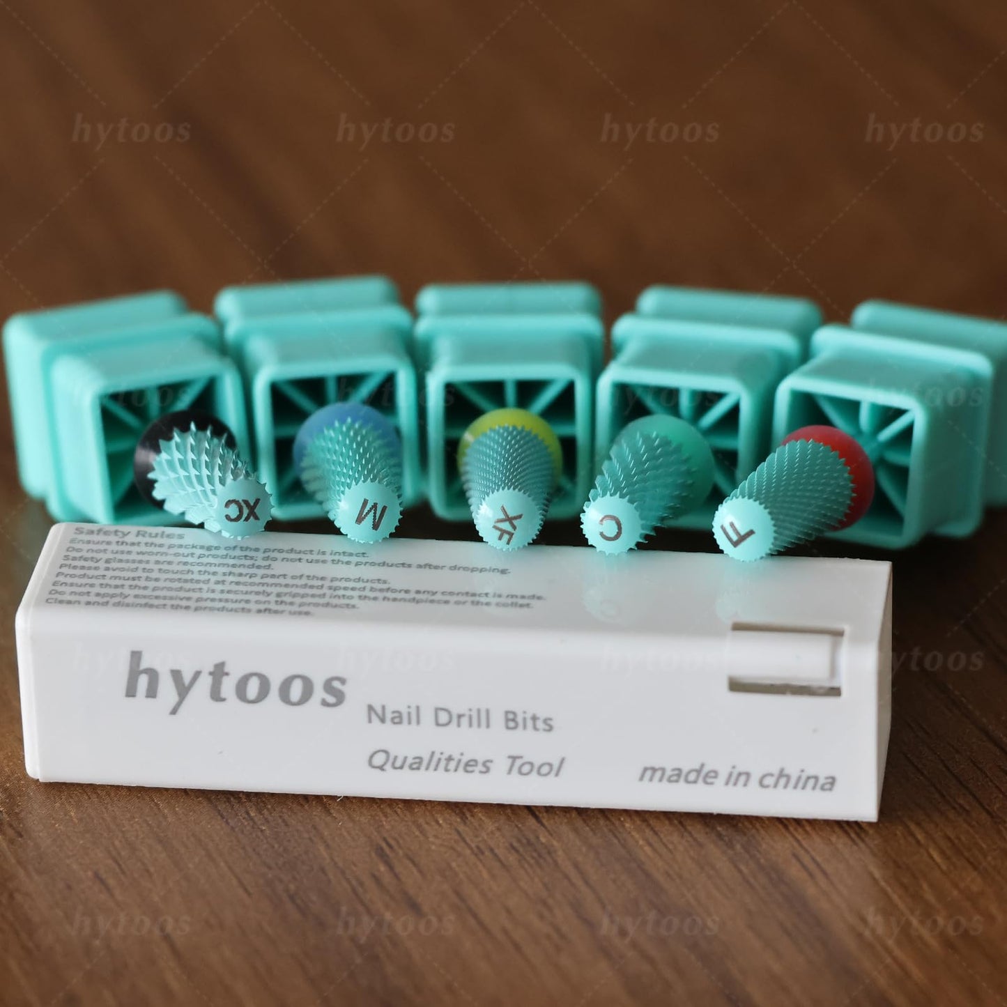 HYTOOS Safety Tapered Nail Drill Bit, Green Coated Tungsten Carbide Rounded Barrel Nail Bits for Thick Gel & Acrylic Removal, Manicure Tools Pro Electric File Drill Accessories, XC