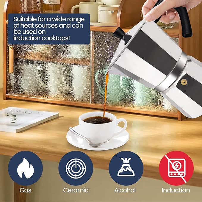 14 Cup Moka Pot Aluminum 700ml Italian Coffee Maker Stovetop Espresso CoffeeMakers Mocha Pot Percolator Greca Coffee Maker for Electric Ceramic Stove Portable for Easy Brewing