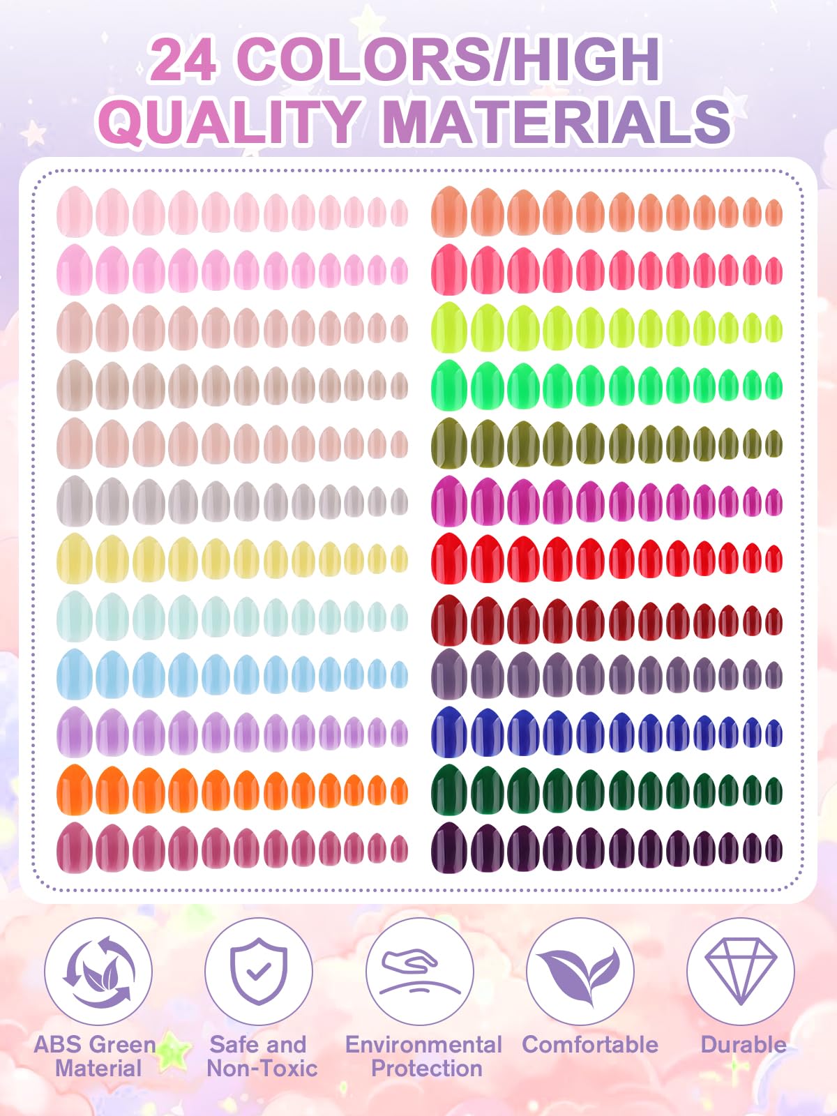 EBANKU 576 Pcs Kid Fake Nails, 24Pack Kids Press on Nails Short Full Cover Fake Nails for Girls with Nail Glue and Nail Adhesive Tabs for Child Christmas Party