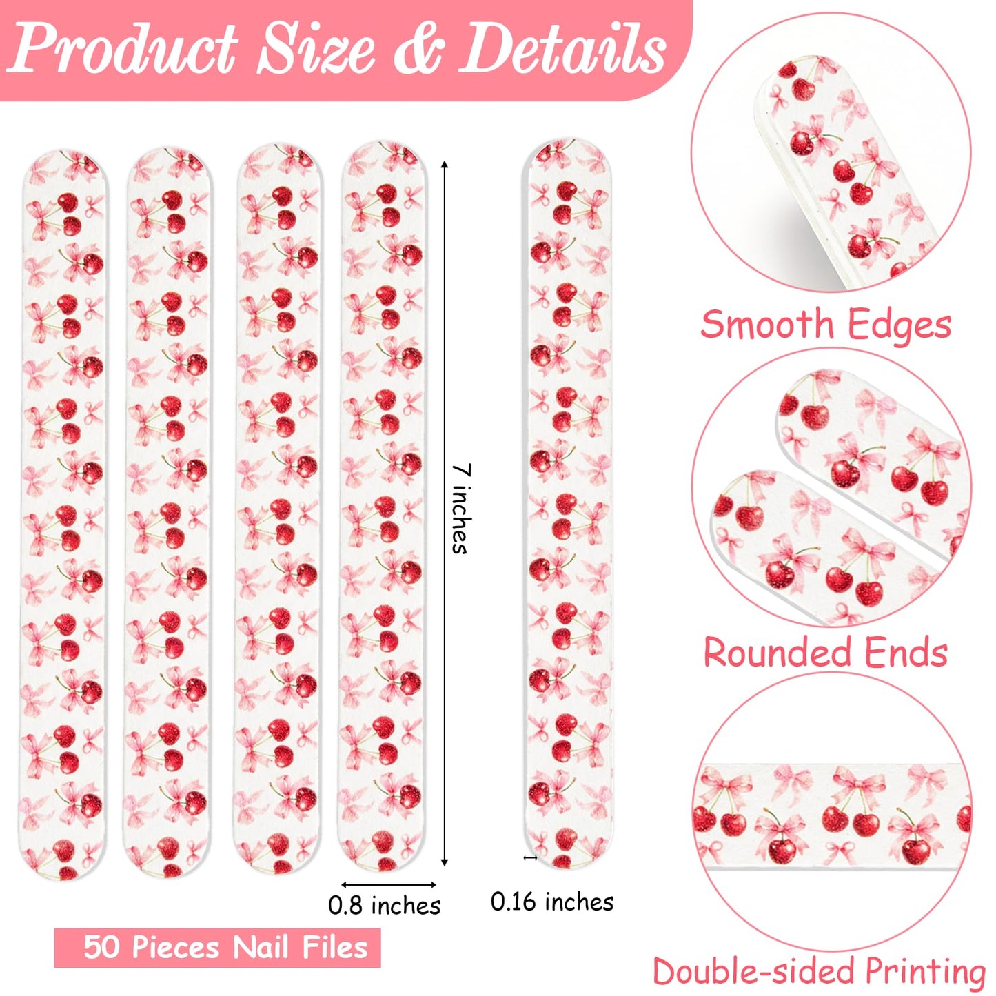 Diartpaint 50pcs Cherry Bairthday Party Favor for Guest Cherries Nail Files Bulk Emery Board for Cherry On Top Baby Shower Party Favor Double-Sided Emery Board for Women Girl Fingernail Tool Salon Use