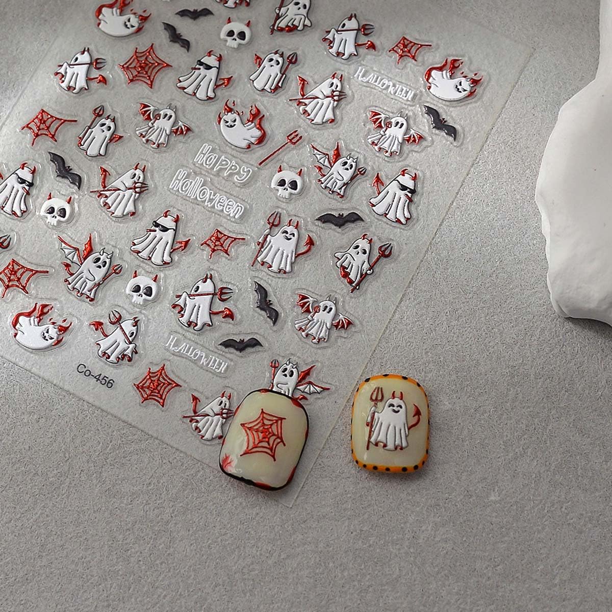 Halloween Ghost Nail Stickers Spooky & Cute Ghost Nail Decals 3D Self-Adhesive Stickers for Nails Halloween Nail Art Decorations for Women Girls,1 Sheet DIY Manicure Decor