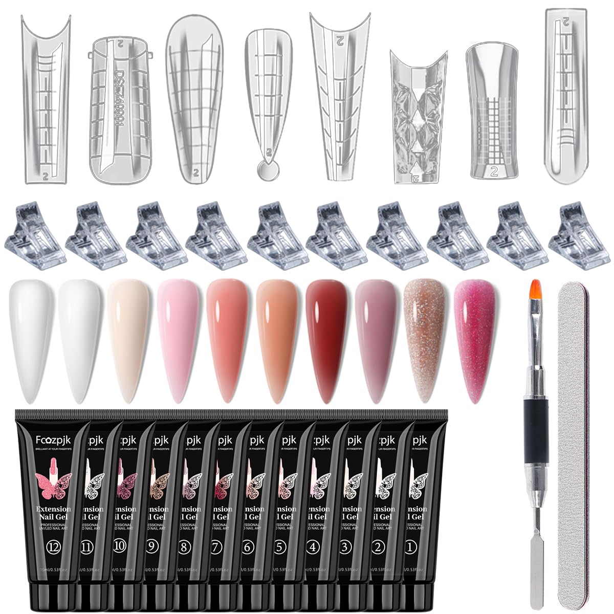 480PCS Dual Nail Form Kit with 12 Colors Poly Nail Gel