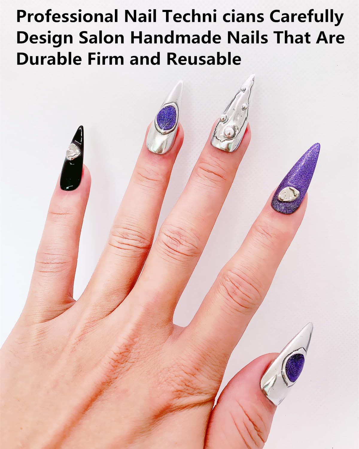CAMILCY Handmade Nails Press on Almond Nail Pointed Green Gold Crystal Glitter Design Hand painted Reusable Gel UV Finished Pre shaped False Nails for Women 10pcs 3D Handmade Nails (A63, M)