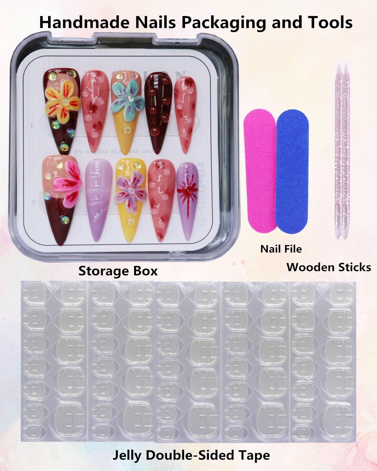 CAMILCY Luxury Handmade Press on Nails Long Almond Tip Stiletto Glossy 3D Flower Salon Hand painted Fake Nails Chocolate Pink Purple Reusable Nails Full Cover Acrylic Nails for Women 10psc (B08, M)