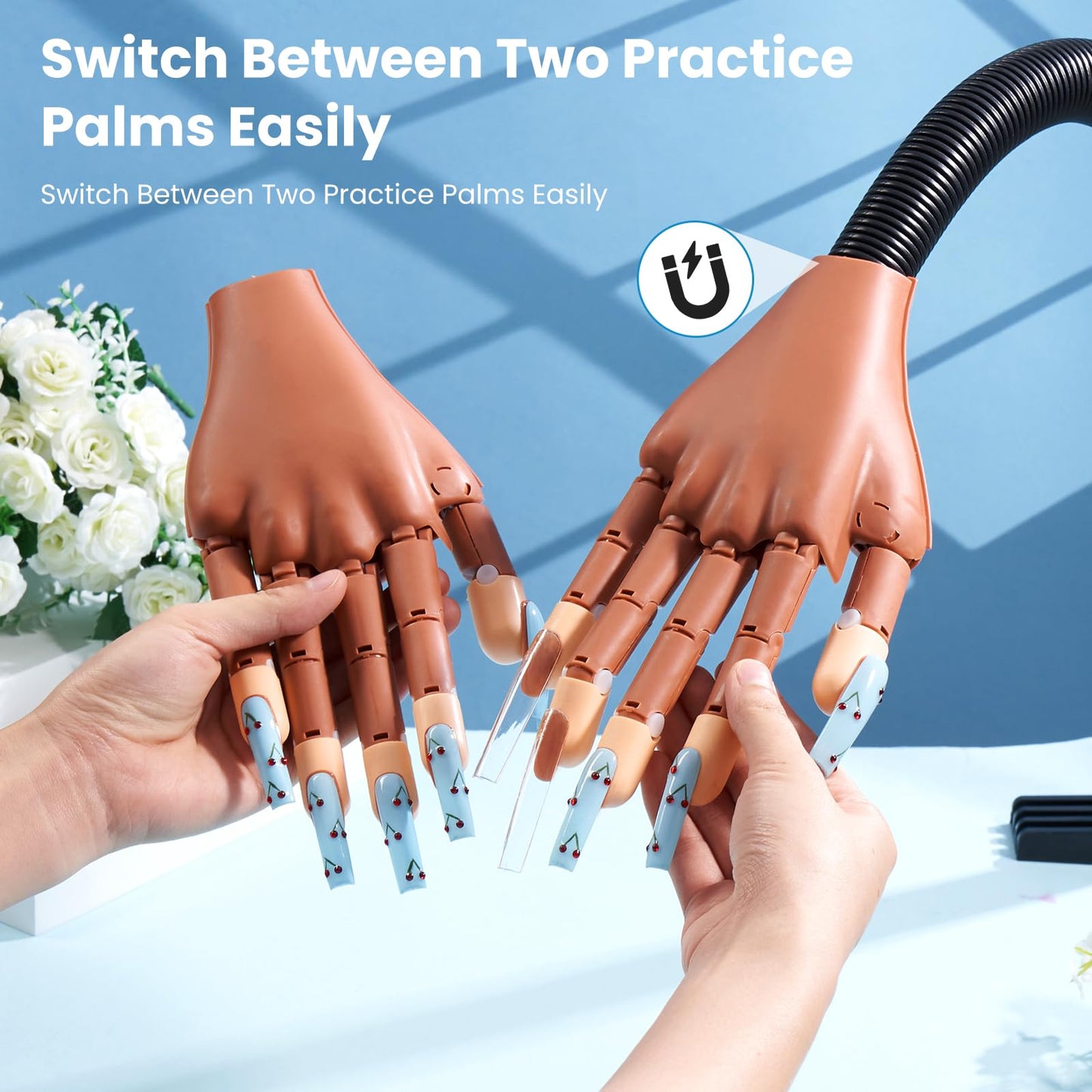 Magnetic Practice Hand for Acrylic Nails Kit: Flexible Nail Hands Acrylic Powder Set for Nail Extensions Caving - Mannequin Training Hand for Beginner Salon Home