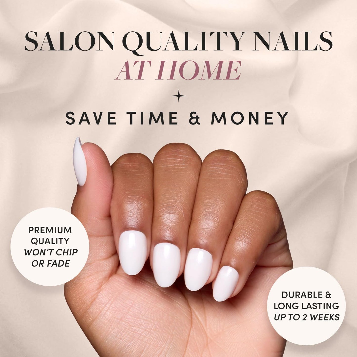 Glamnetic Press On Nails & Brush On Nail Glue Bundle - White Swan | Opaque Classic Off White Short Oval False Nails, Reusable | 15 Sizes - 30 Nail Kit with Glue