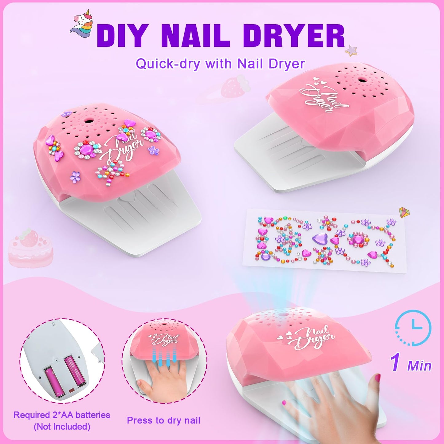 Kids Nail Polish Set for Girls, Non-Toxic Quick Dry Nail Art Salon Kit with Nail Dryer and Peelable Nail Polish,Ideal Gift Toys for Girls Age 6-12