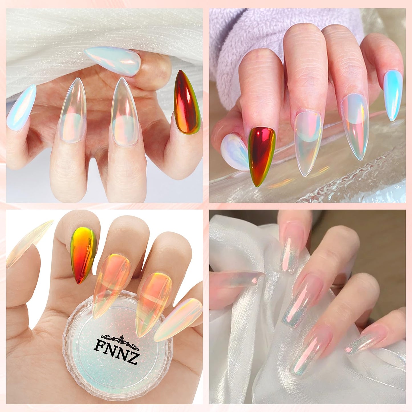 FNNZ Unicorn Chrome Nail Powder, Aurora Unichrome Mermaid Aurora Nail Powder Pigment Pearlescent Nail Art Glitter Decoration for Home DIY Nail Salon Manicure - Sunset Glow