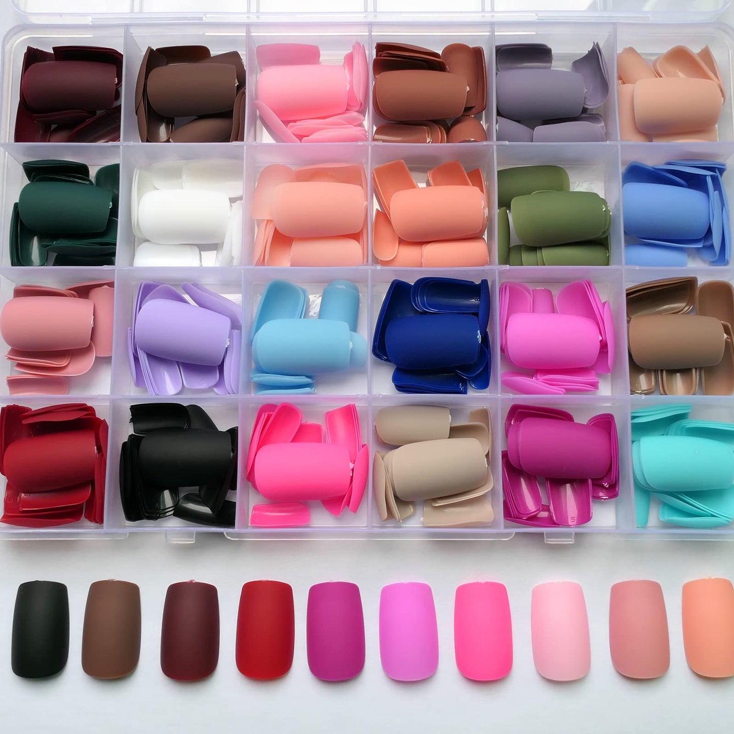 LoveOurHome 576pc Square Press on Nails Medium Fake Nails Matte Glue on Nail Medium Acrylic Nails Press ons Nail Square Artificial Fingernails Stick Presson Nail Tips for Women Girls