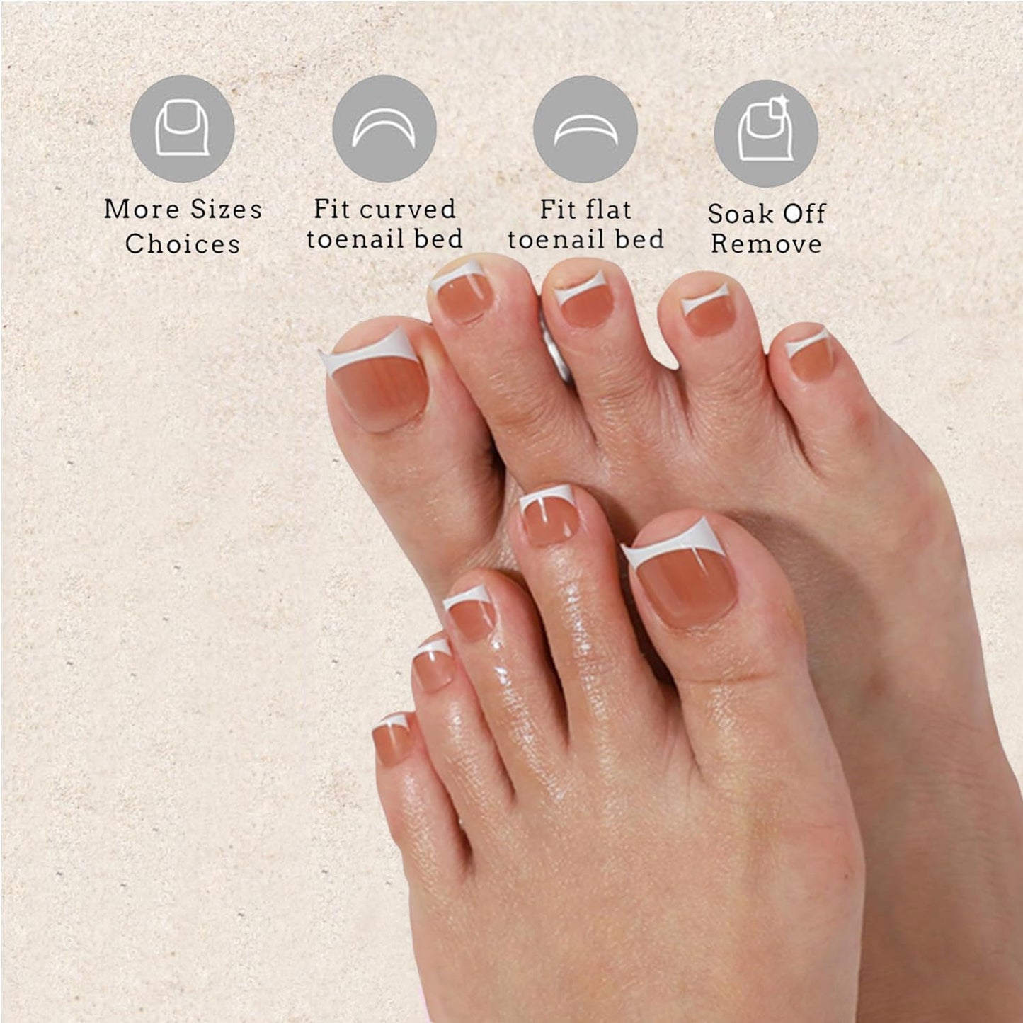 Dsixnails 240Pcs Toe Press on nails, Short Square Brown Toe Nail Press Ons for Women in 15Sizes, French Tip False Toenails Extension, Soft Gel Toe Nail Tips, Acrylic Full Cover Fake Toenails for Girl