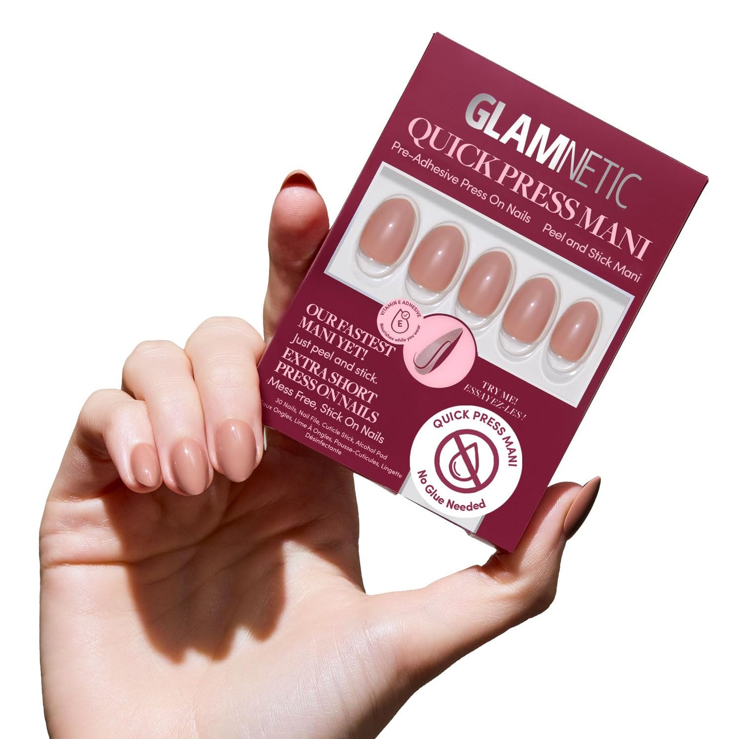 Glamnetic Quick Press Mani Bundle - No Glue Press On Nails, Just Peel and Stick | Sparkly Brown & Teddy | Mess Free Salon Quality Stick On Nails | Oval Extra Short Nails