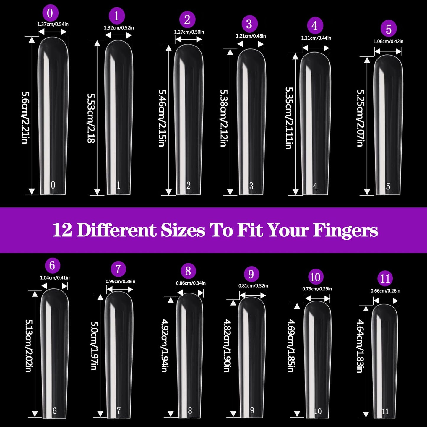 3XL Square Nail Tips, 240PCS Clear Full Cover Artificial False Nails Tips, Extra Long Square No C Curve Acrylic Nail Tips, XXXL Tapered Fake Nails for Salons Home DIY Nail Art 12 Sizes