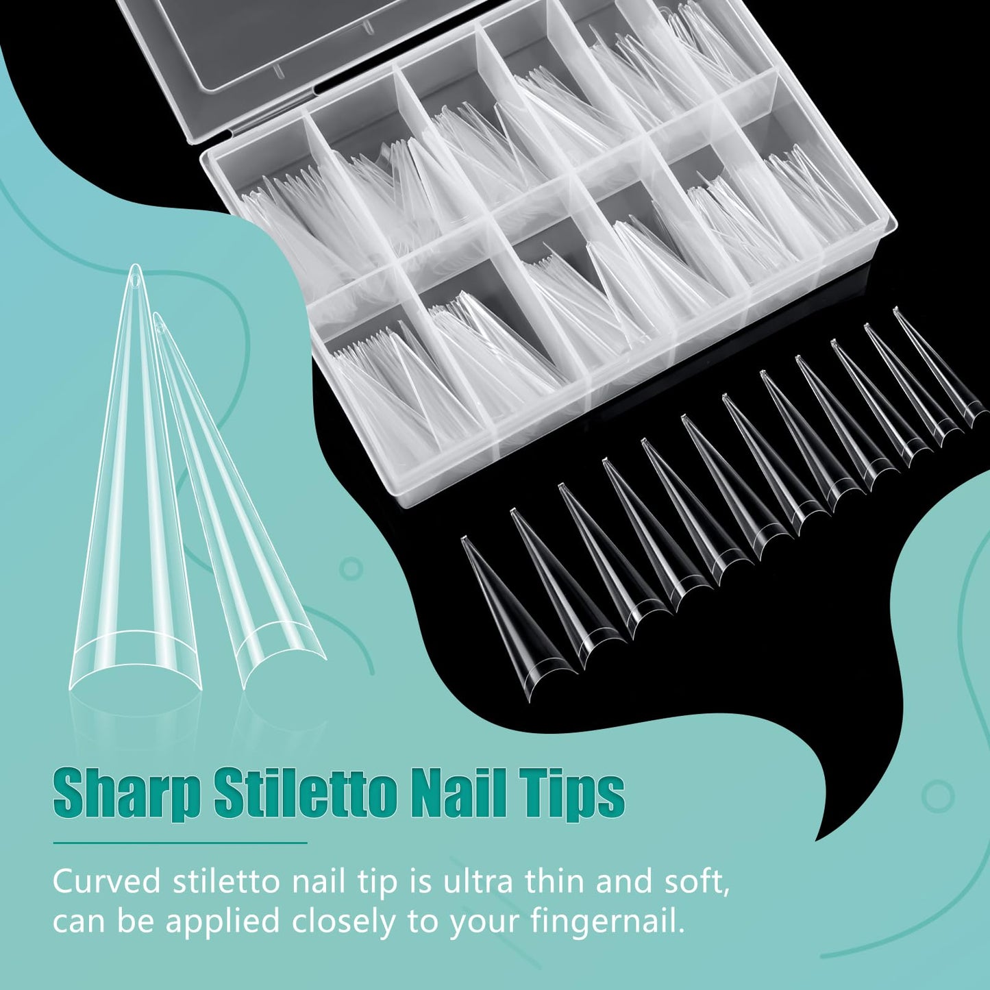 XL Long Clear Nail Tips: Half Cover 240PCS No C Curve Tapered Square Straight Nail Tips with 240PCS Stiletto Nail Tips for Salon Manicurist - Nail Extension Tips for Home DIY Manicure Hobbyists