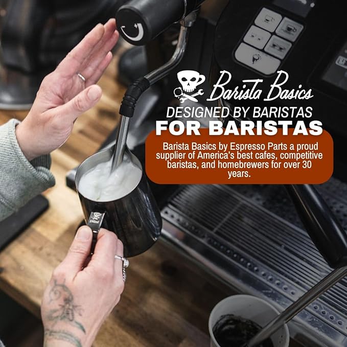 Barista Basics 20 Oz Silver Stainless Steel Milk Frother Pitcher, Steaming Pitcher for Latte Art, Food-Grade/w Measurements