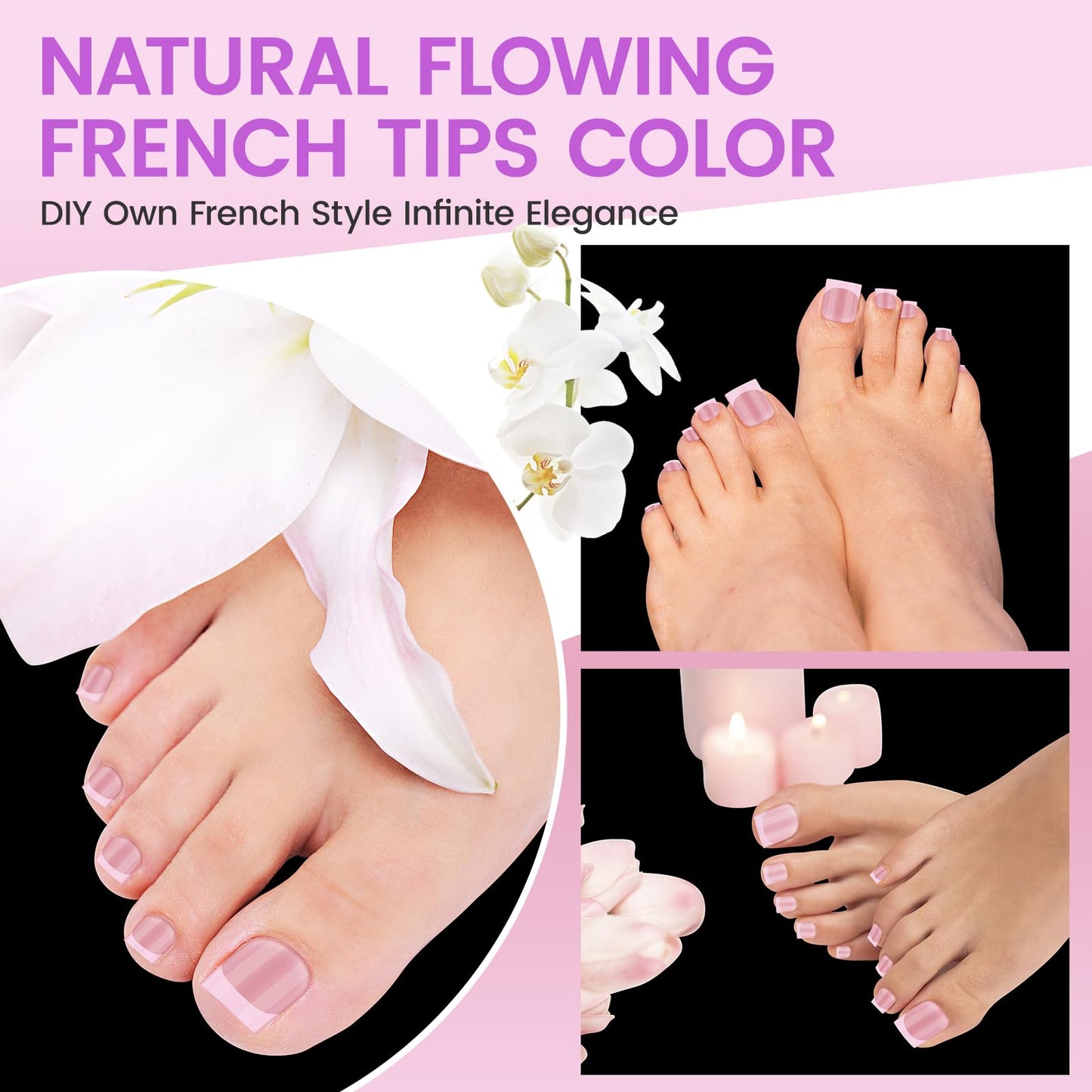 Press On Toenails for Women,SITELENABY Pink French Toe Nail Press Ons Toe Tips,180 pcs Square Toe Nail Tips,15 Sizes Soft Gel False Toenail Extension Press On Nails,Full Cover Acrylic for Salon X