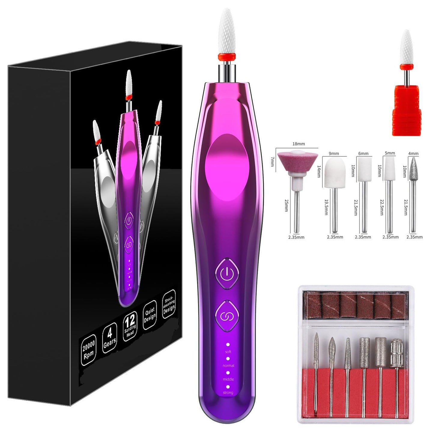 Electric Nail Drill, Electric Nail File Cordless, Electric Nail File Set, 4 Speeds Adjustable Hand Foot Care Manicure Pedicure Drill Tool,Gel Nail File Drill kit for Acrylic Gel Dip Powder Nails