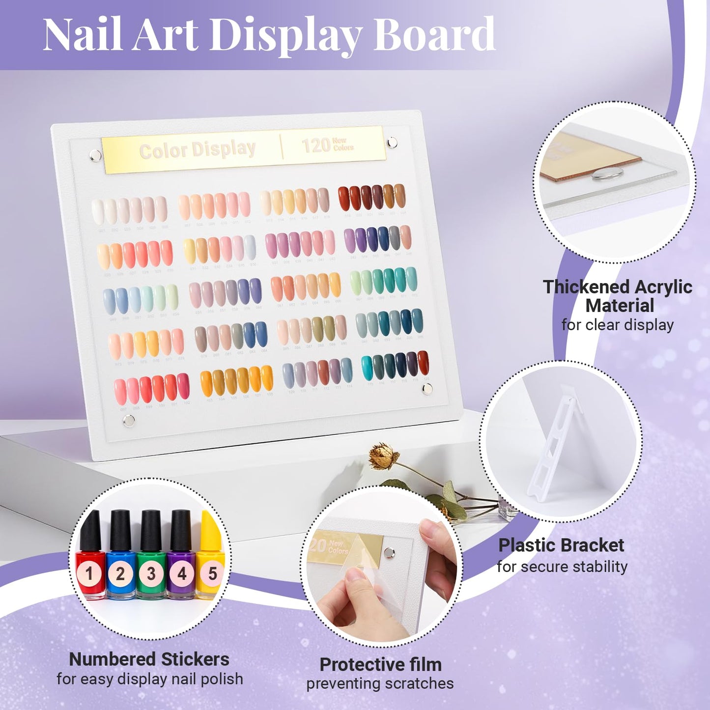 Segbeauty 168 Colors Acrylic Nail Art Display Board with Tweezer, Nail Display Polish Stand with False Fingernail Tips Double Sided Tape and Number Sticker, Showing Holder for Sample Display Practice