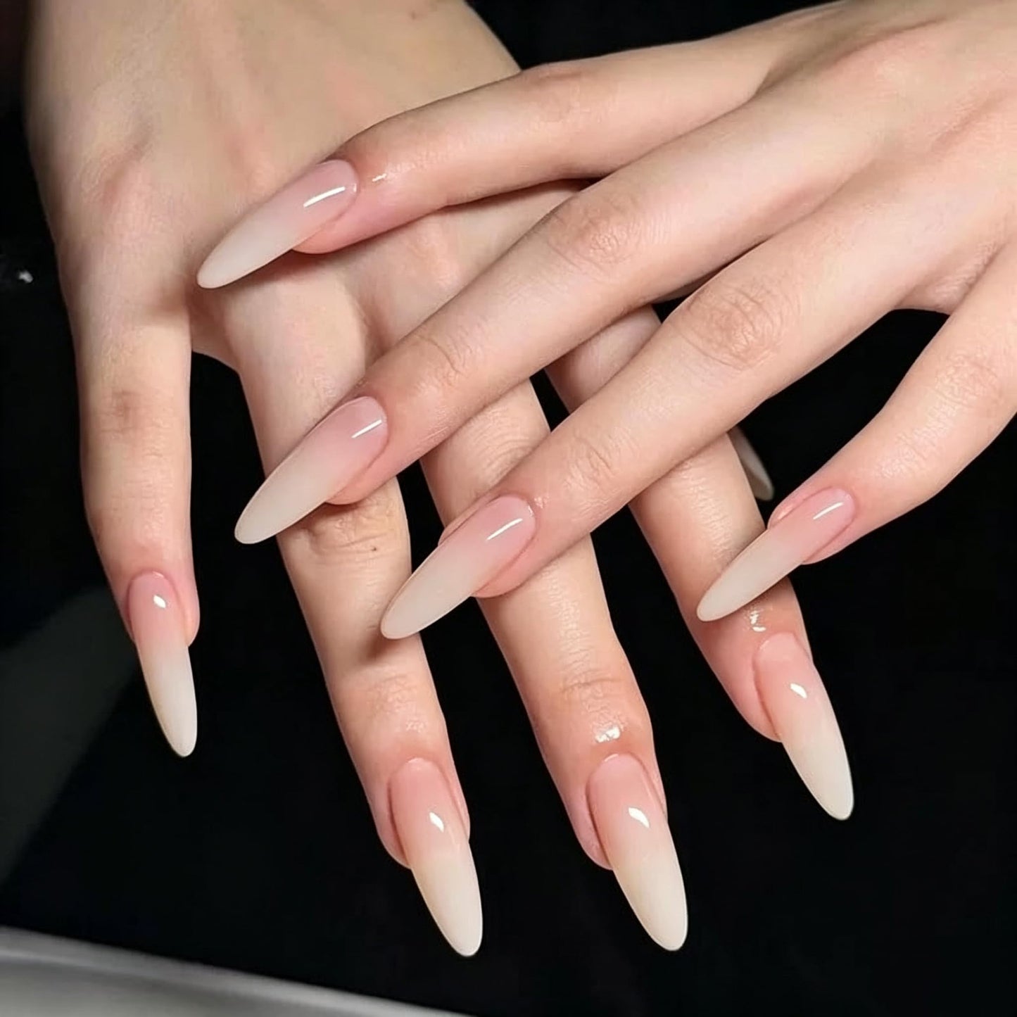 C.Z.Z.T.T.NAILS 24pcs Press On Nails with Jelly Glue ，Translucent Fake Nails Nude Gradient Long Almond Nail Art,Perfect for Women, Professionals & Beauty lovers