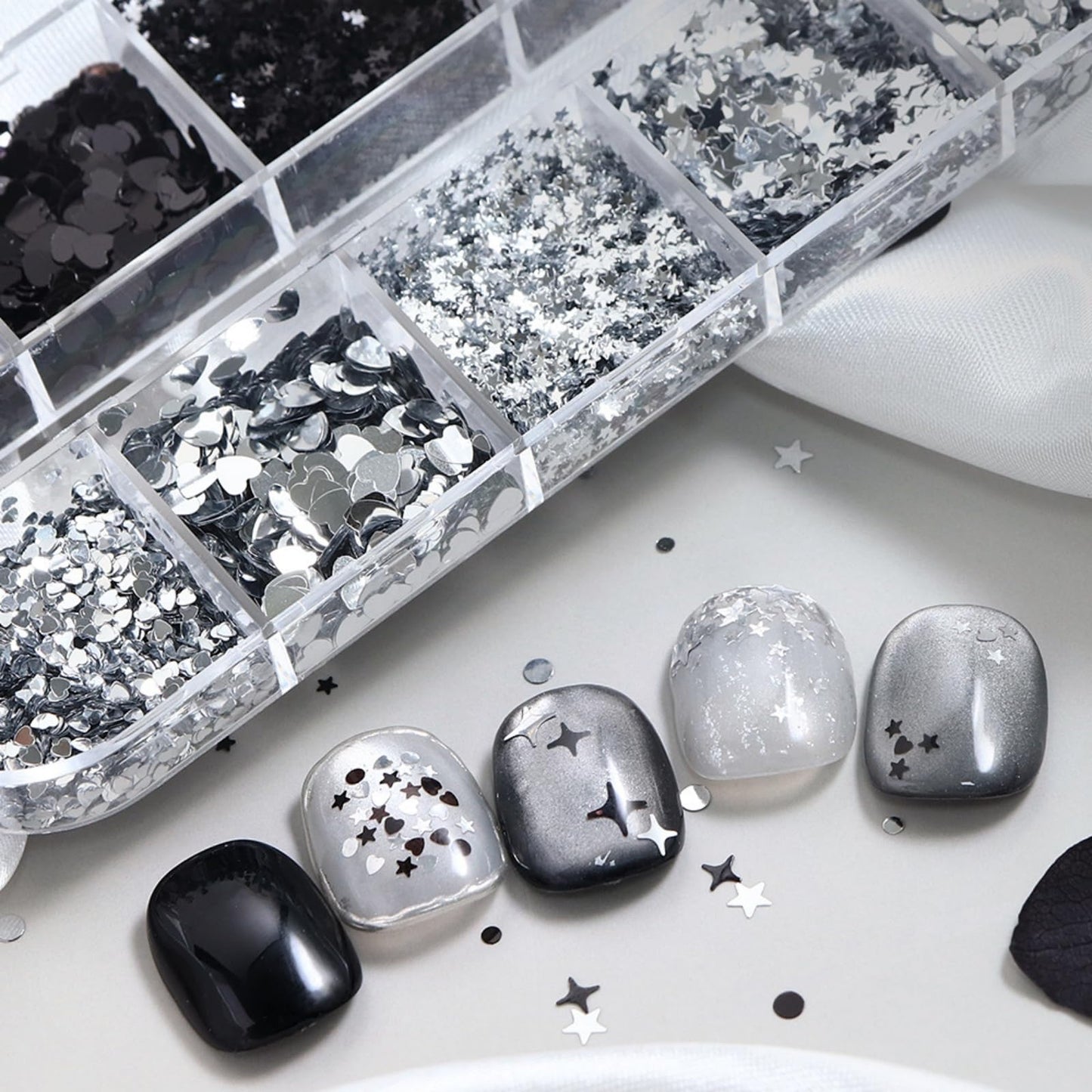 Silver Nail Glitter Black Nail Sequins Holographic Star Nail Flakes Shiny Glitter Flakes for Women Glirls Manicure Charms Decoration Supply Nails Art 1 Box