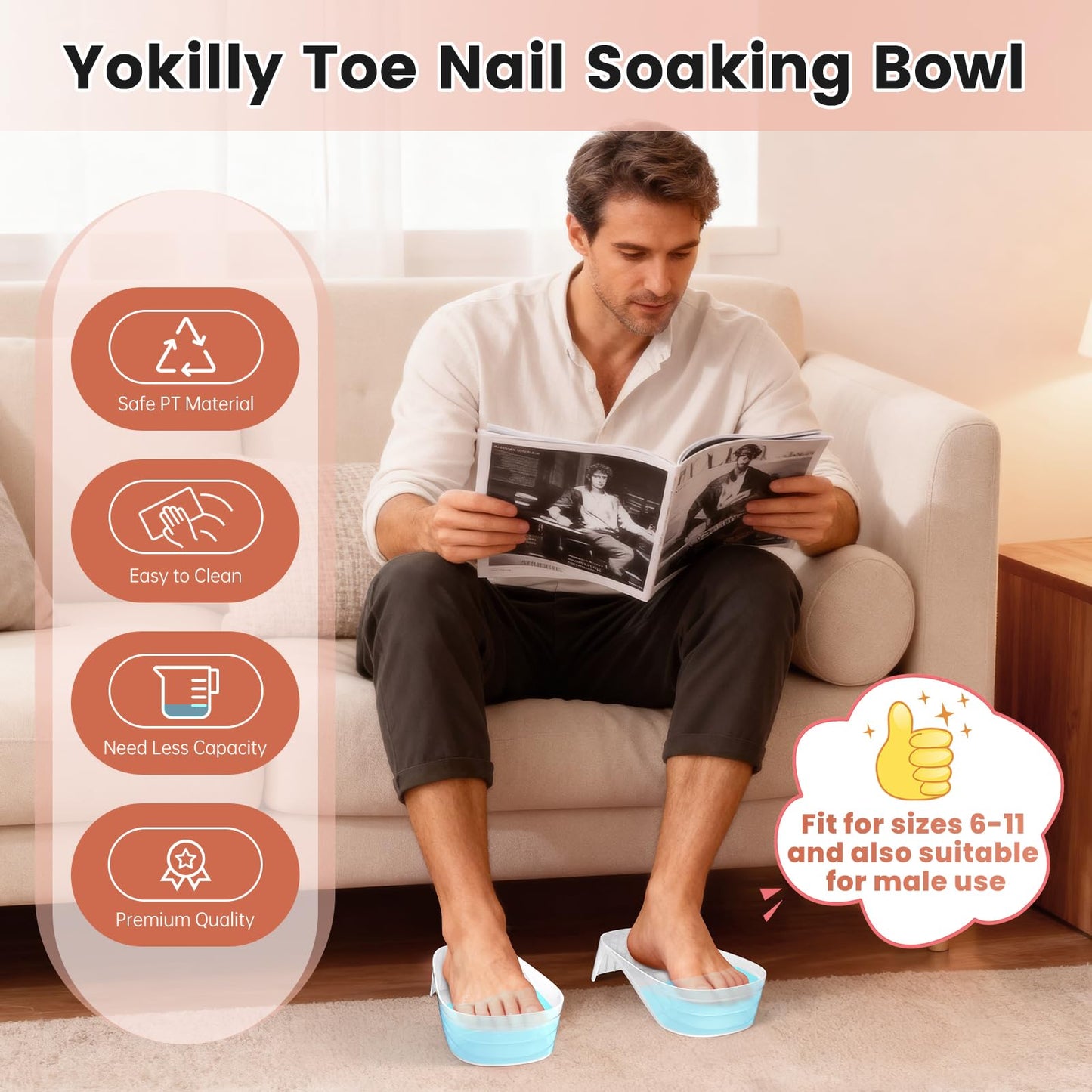 Yokilly Toe Nail Soaking Bowl: Large Size Acetone Proof Toe Soaking Tray for DIY enthusiasts Home Use - Shoe Design Foot Soaking Bath Tub for Soak Off Dip Powder Gel Polish Remover (Clear)