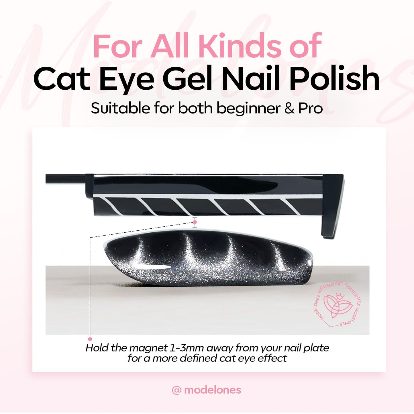 Modelones Cat Eye Gel Polish Nail Magnet, 8-in-1 Cat Eye Magnet Tool for Gel Nails Strong Magnetic Nail Art Wand with Steel Ball, Glass Bead& French Tip&Clover Cateye Multi-Effect Magnets DIY Salon