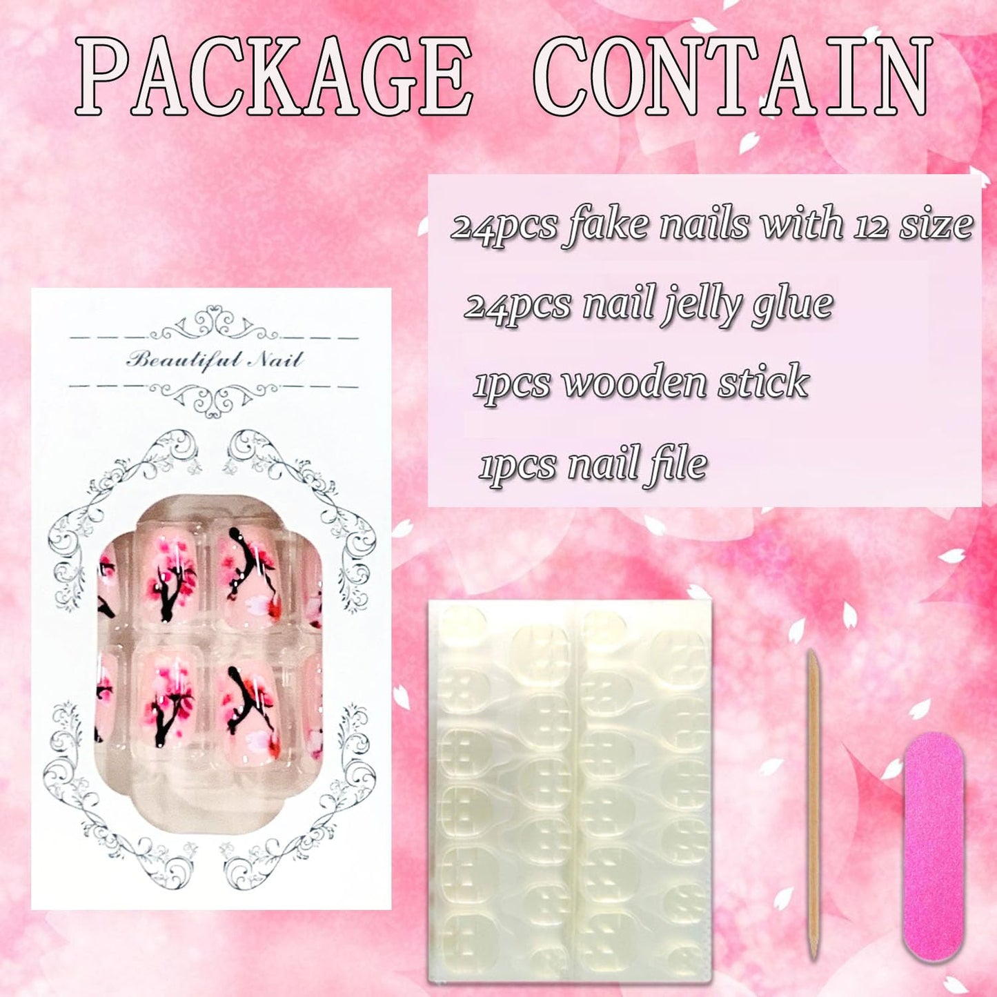 FIEONCIY Press on Nails Short Square Shaped Glossy Full Cover Acrylic Short Length Square False Nails with Designs Artificial Square Fake Nails Glue Stick ons Fingernails for Women Girls(BKS3092)