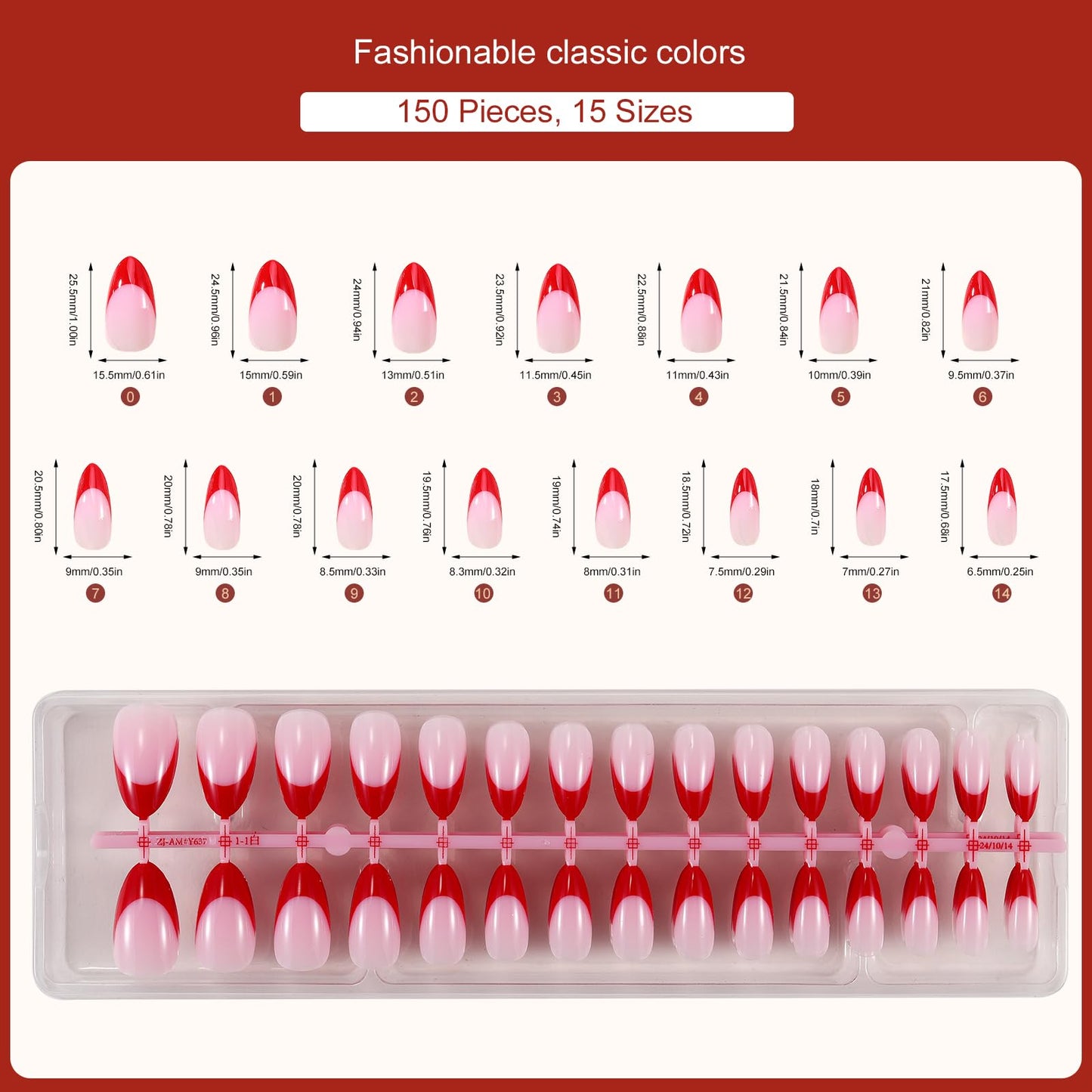 Jellyqueen Red French press on french tip nails : 150 Pcs Pink Almond gel press on nails， Soft Gel Nail False Nails Art DIY Gifts For Women (A18-02-11)