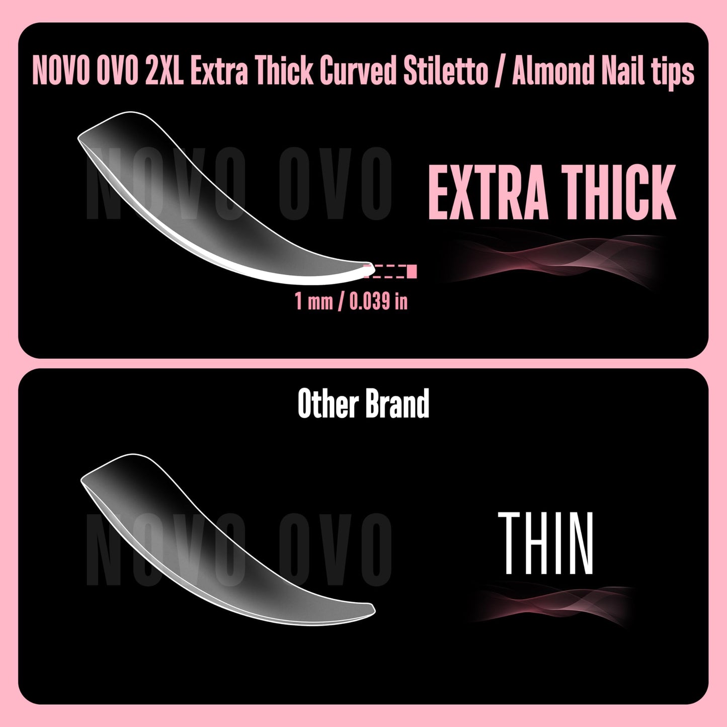 NOVO OVO Halloween XXL Curved Almond Stiletto Nail Tips Press on Full Cover, Soft Gel Extra Thick Long Acrylic Hawk Curve Fake Nails Extension Kit, Clear Pre-etched French False Nail 12 Sizes 300 Pcs