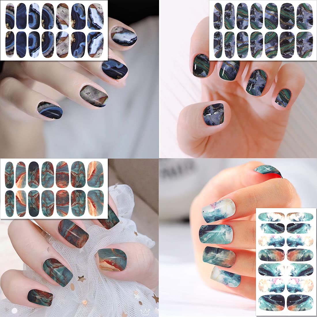 XEAOHESY 30 Sheets Gradient Color Marbled Nail Polish Strips Stickers Self-Adhesive Press On Nail Stickers Full Nail Wraps for Women Nail Art with Nail File