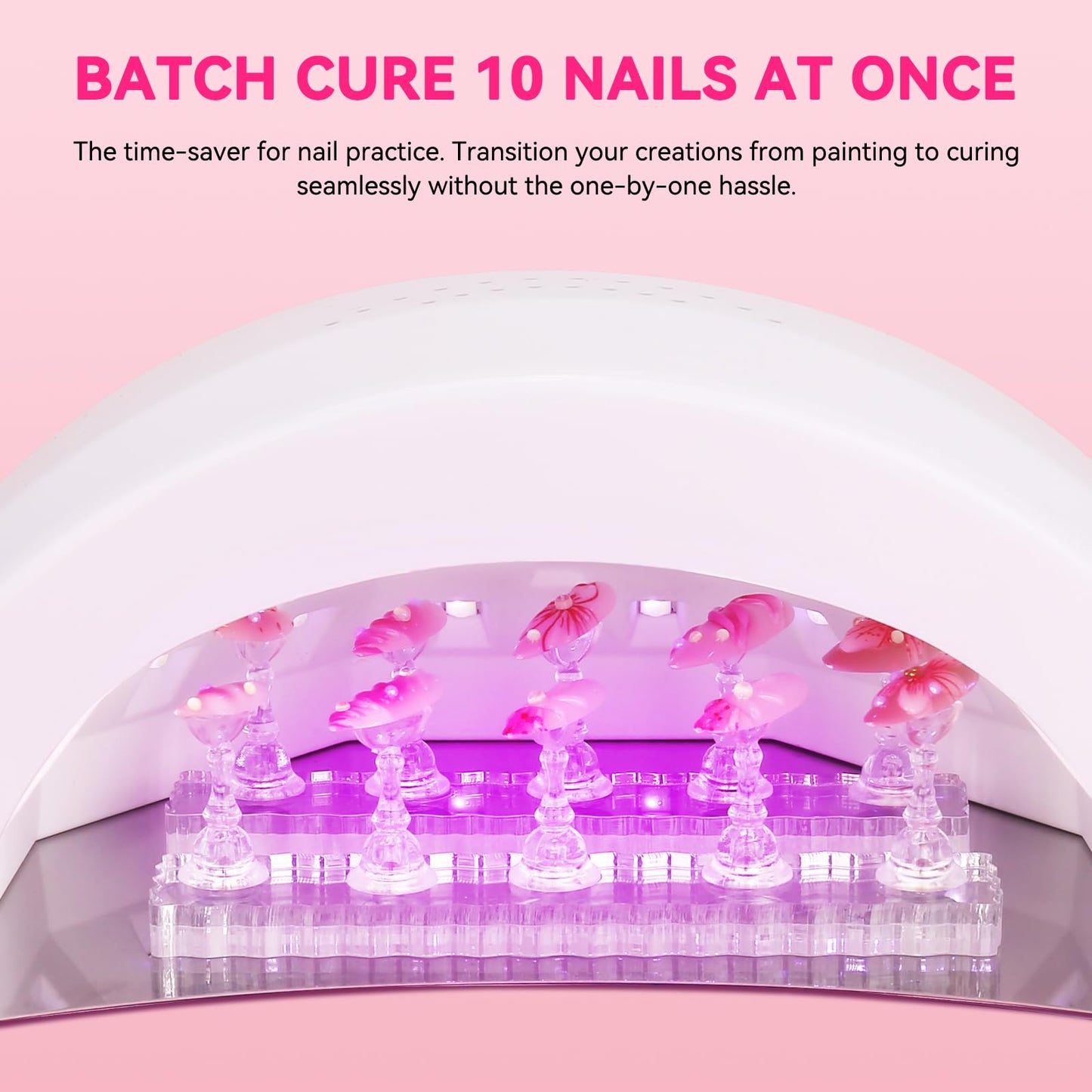 ESUOHYM Nail Stand For Press On Strong Magnetic Nail Art Tips Holder For Painting Gel Nails Display Supplies With 200PCS Double-Sided Tape & 1 Heart Shaped Acrylic Presson Stands with Case Nail Tech Supplies