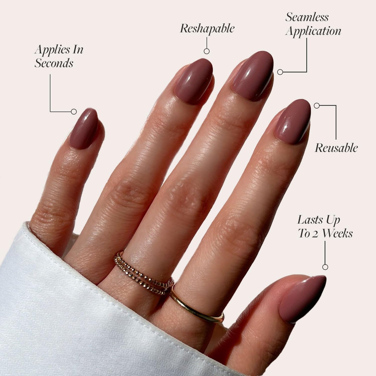 Glamnetic Press-On Nails Bundle - Burgundy Chrome & Fall Mauve | Short Almond Fake Nails with a Metallic Chrome Finish | Muted Blush Mauve Short Oval False Nails | Durable, Salon-Quality Nail Kits