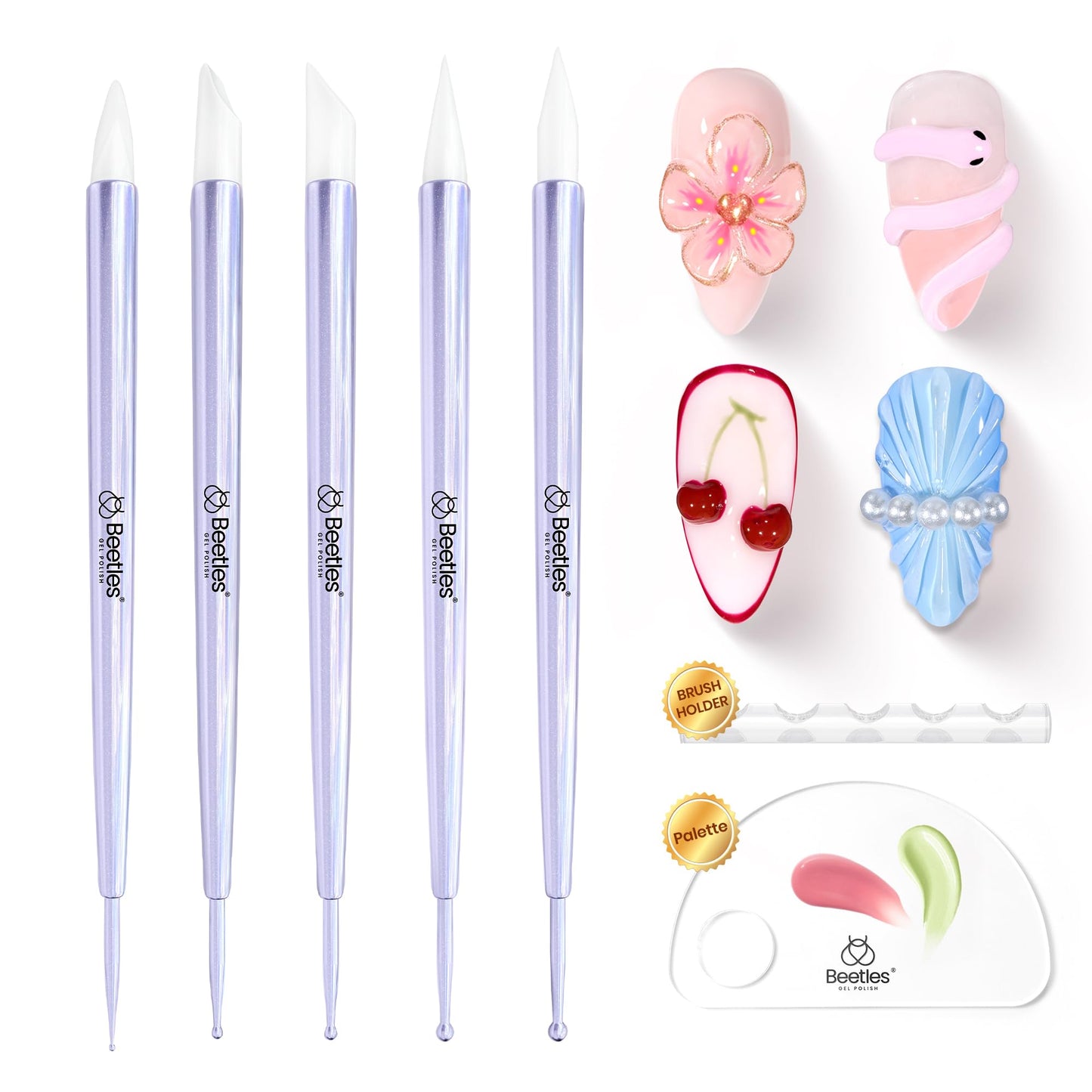 Beetles 5PCS Nail Art Dotting Tools Sculpture Pen Sculpting Tools & 31pcs Art Nail Brushes with Palette Holder All in One for Starter Manicure Design Set