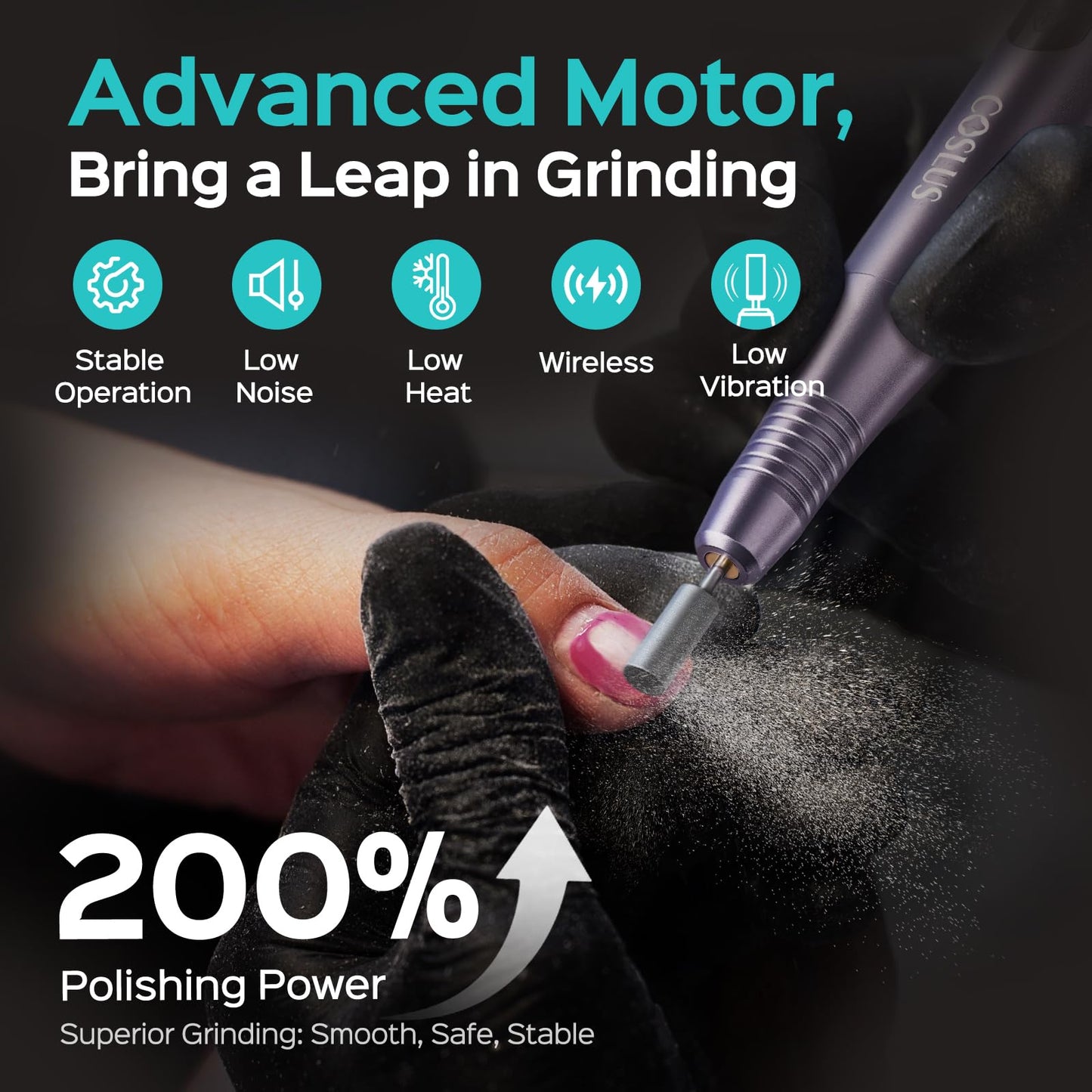 COSLUS C51 Electric Cordless Nail Drill: Professional Nail File with LED Screen & 25 Speeds for Acrylic Gel Dip Powder Removal, Beginner-Friendly for Home DIY & Salon, Portable for Travel, Purple