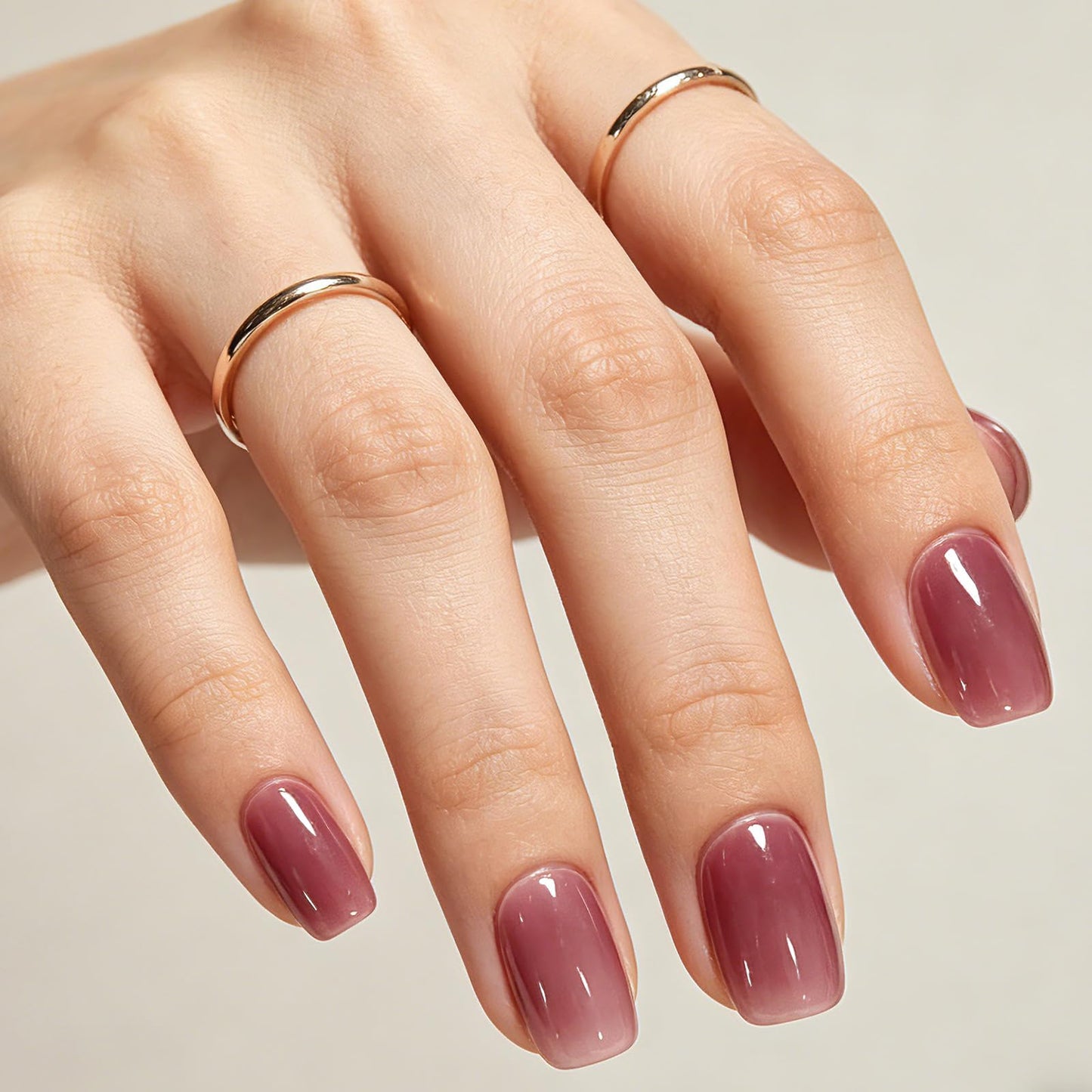 GLAMERMAID Red Short Press on Nails, Deep Rose Extra Short Squoval Glue on Nails for Women, Burgundy Square Jelly Soft Glossy Gel Fake Nails, Round Reusable Acrylic False Nails Manicure Kit for Women