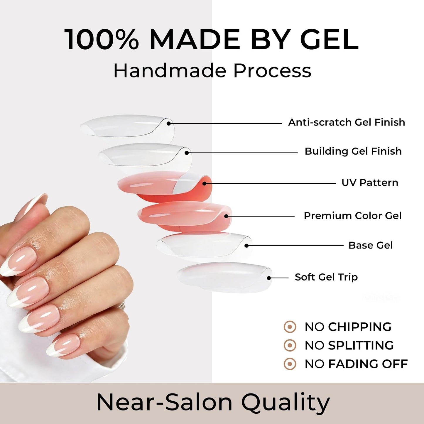 Bonitiva Short Almond Press On Nails, Chrome French Tip Soft Gel Reusable, 32PCS 16 Sizes, Salon Quality Long Lasting Fake Nails with Nail Glue & File Kit for Women Girls, Daily Wear